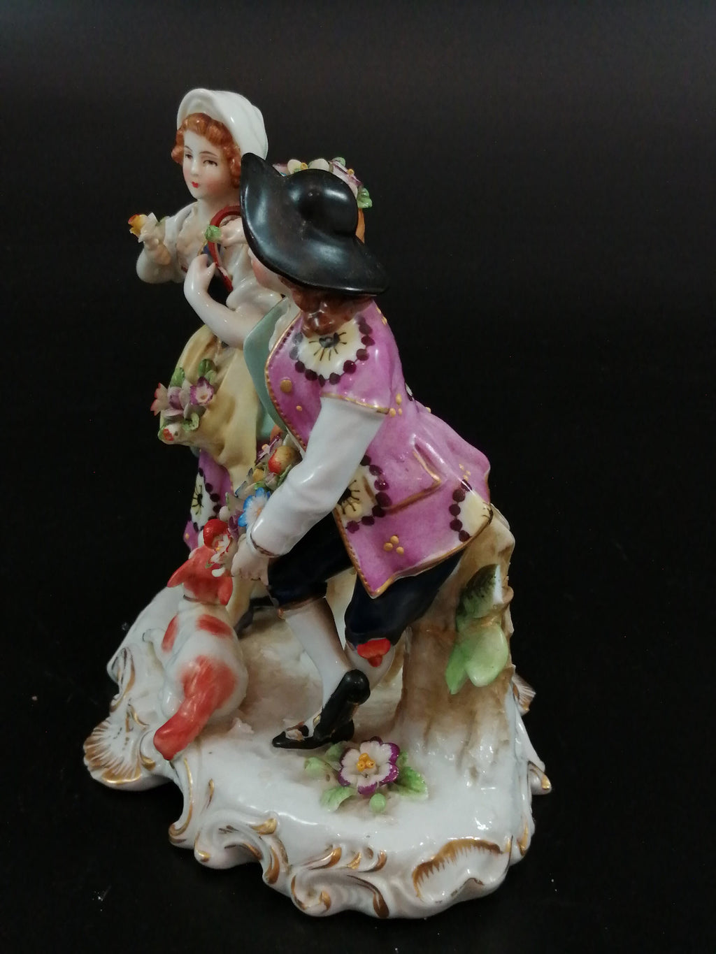 Antique French Porcelain Figurine: Chelsea Style, Floral Decor