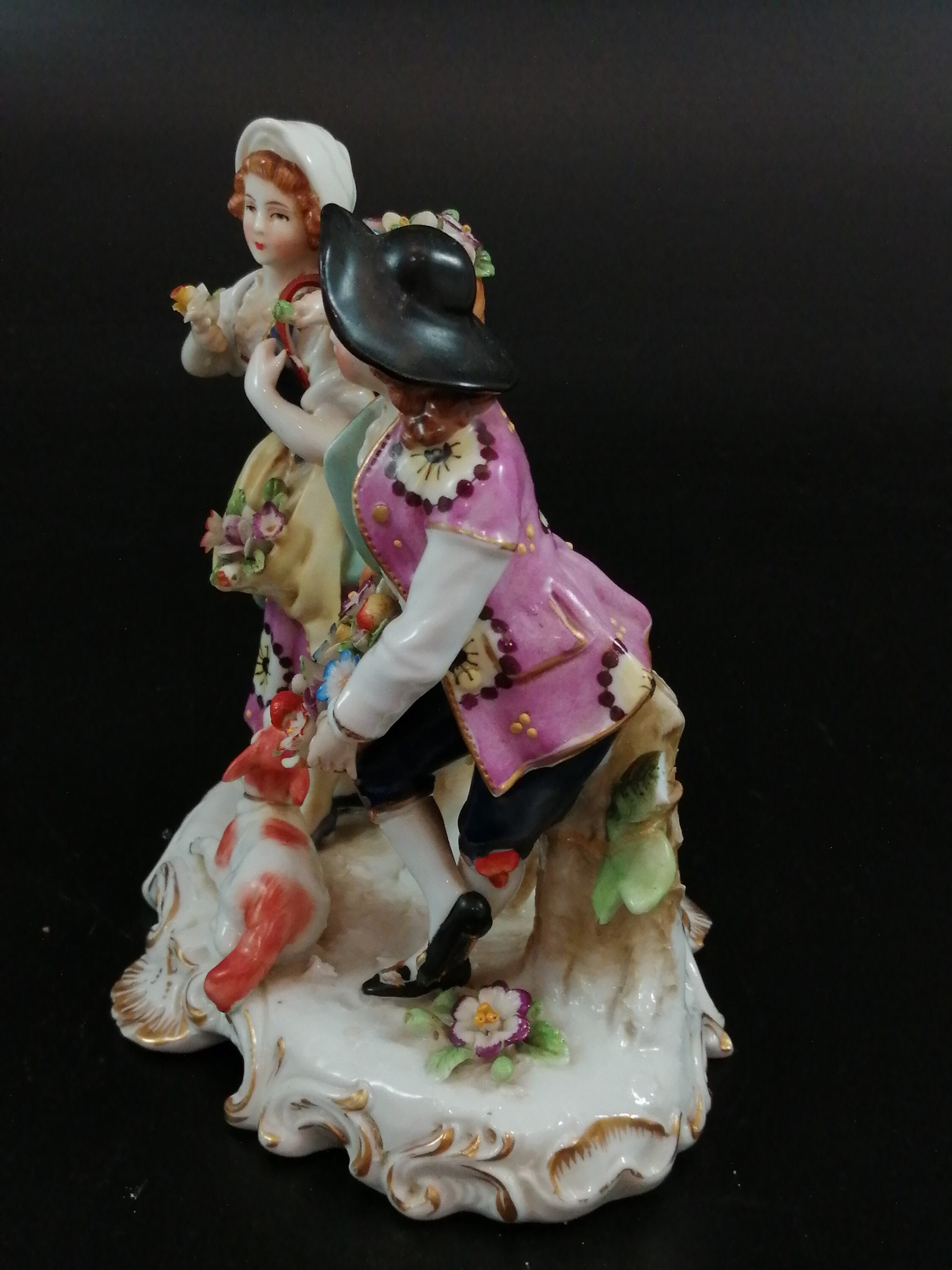Antique French Porcelain Figurine: Chelsea Style, Floral Decor