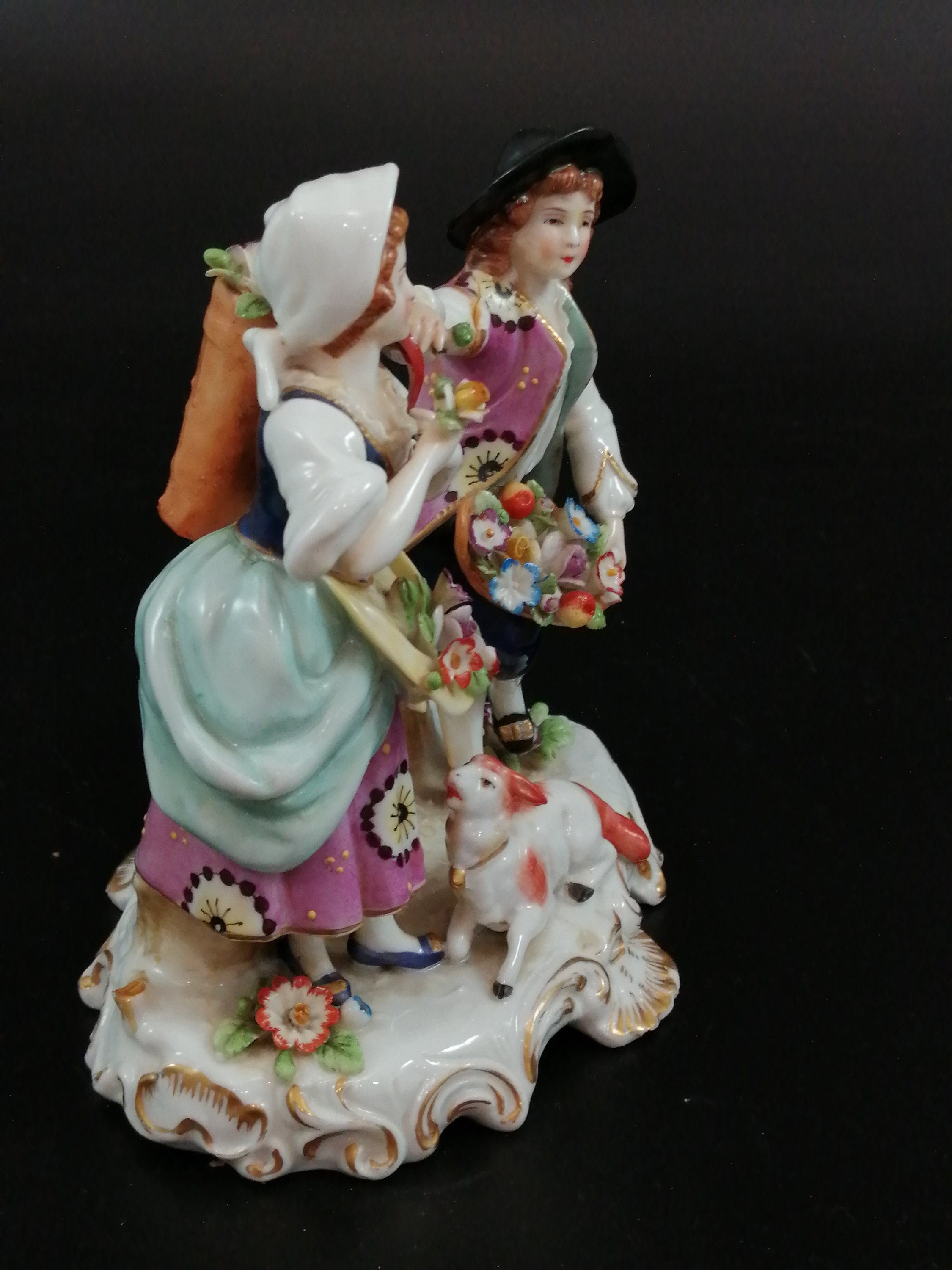 Antique French Porcelain Figurine: Chelsea Style, Floral Decor