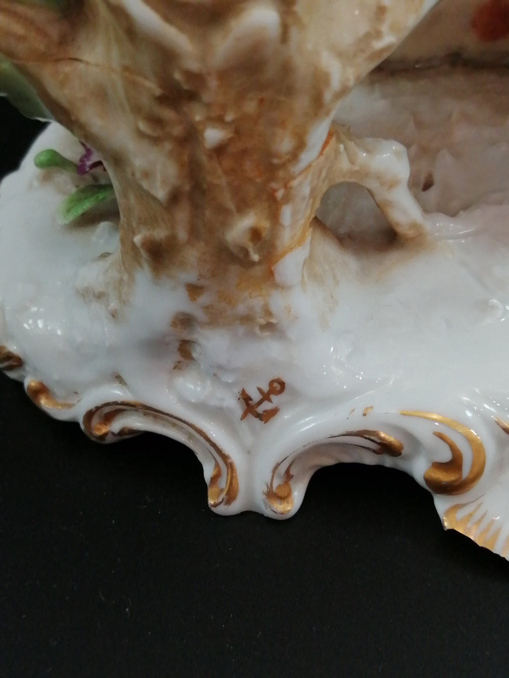 Antique French Porcelain Figurine: Chelsea Style, Floral Decor