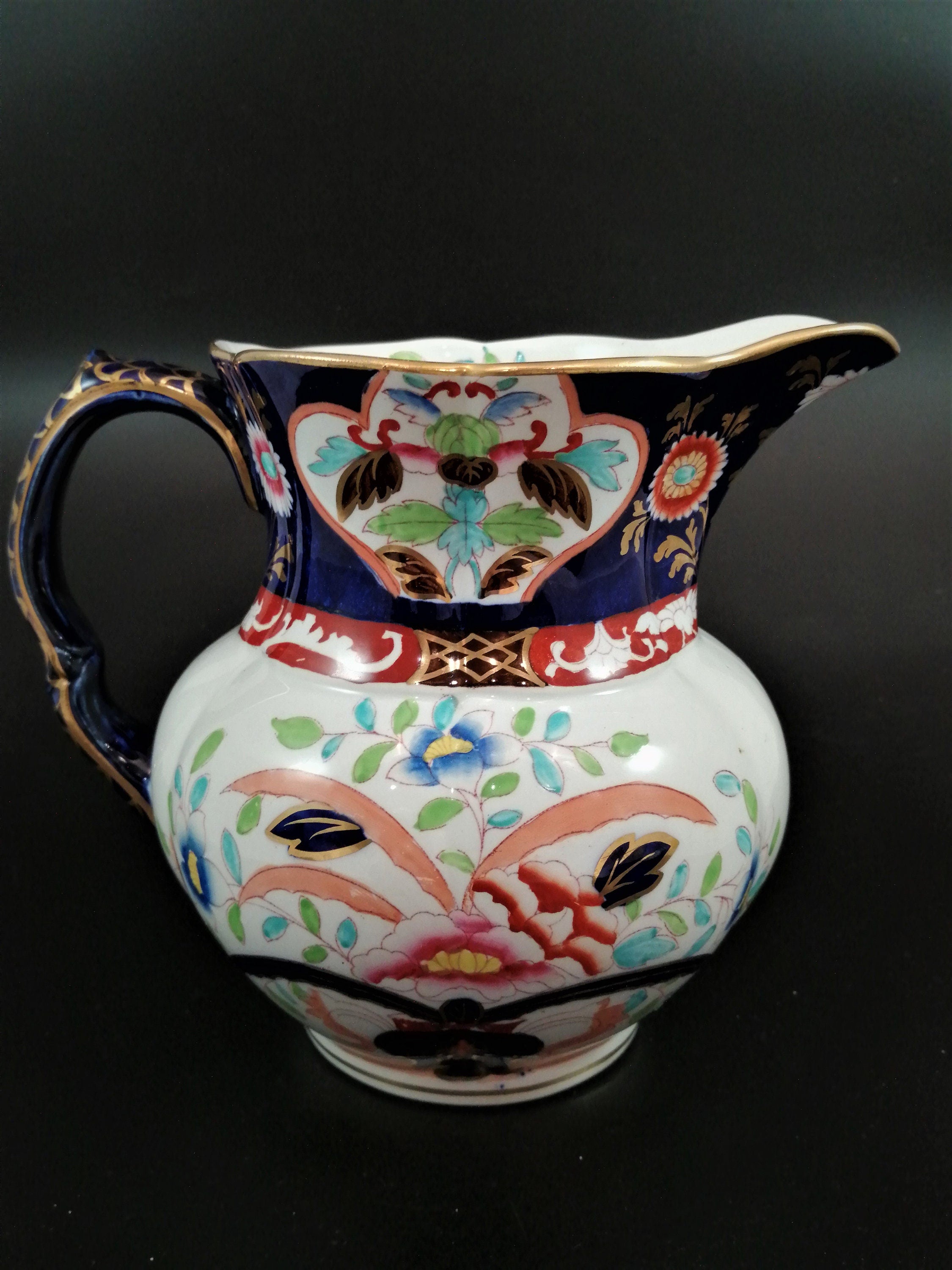 Antique Mason's Ironstone Pitcher and Basin Set: Floral Transferware, c. 1815