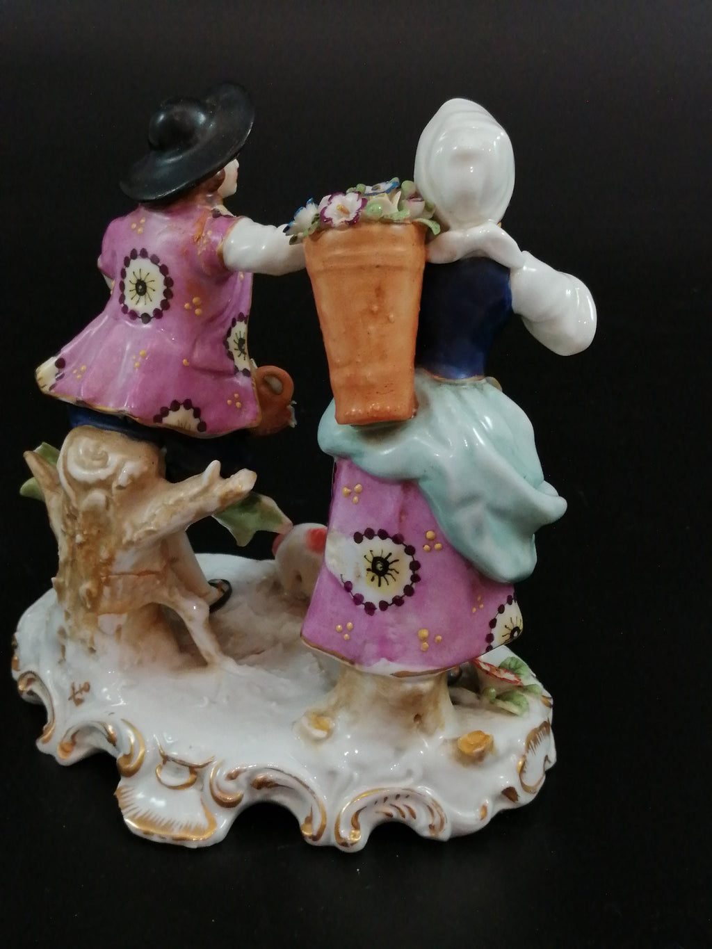 Antique French Porcelain Figurine: Chelsea Style, Floral Decor