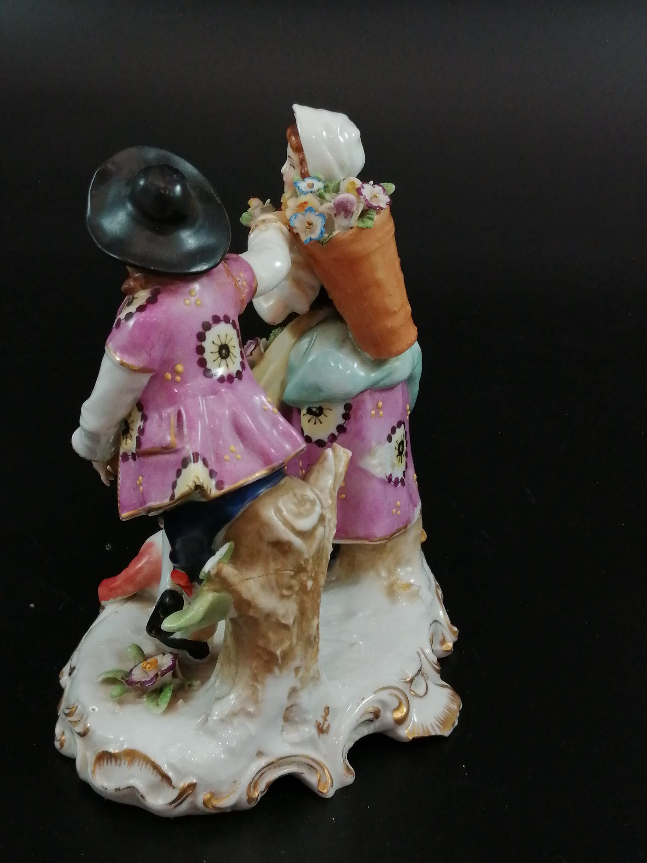Antique French Porcelain Figurine: Chelsea Style, Floral Decor
