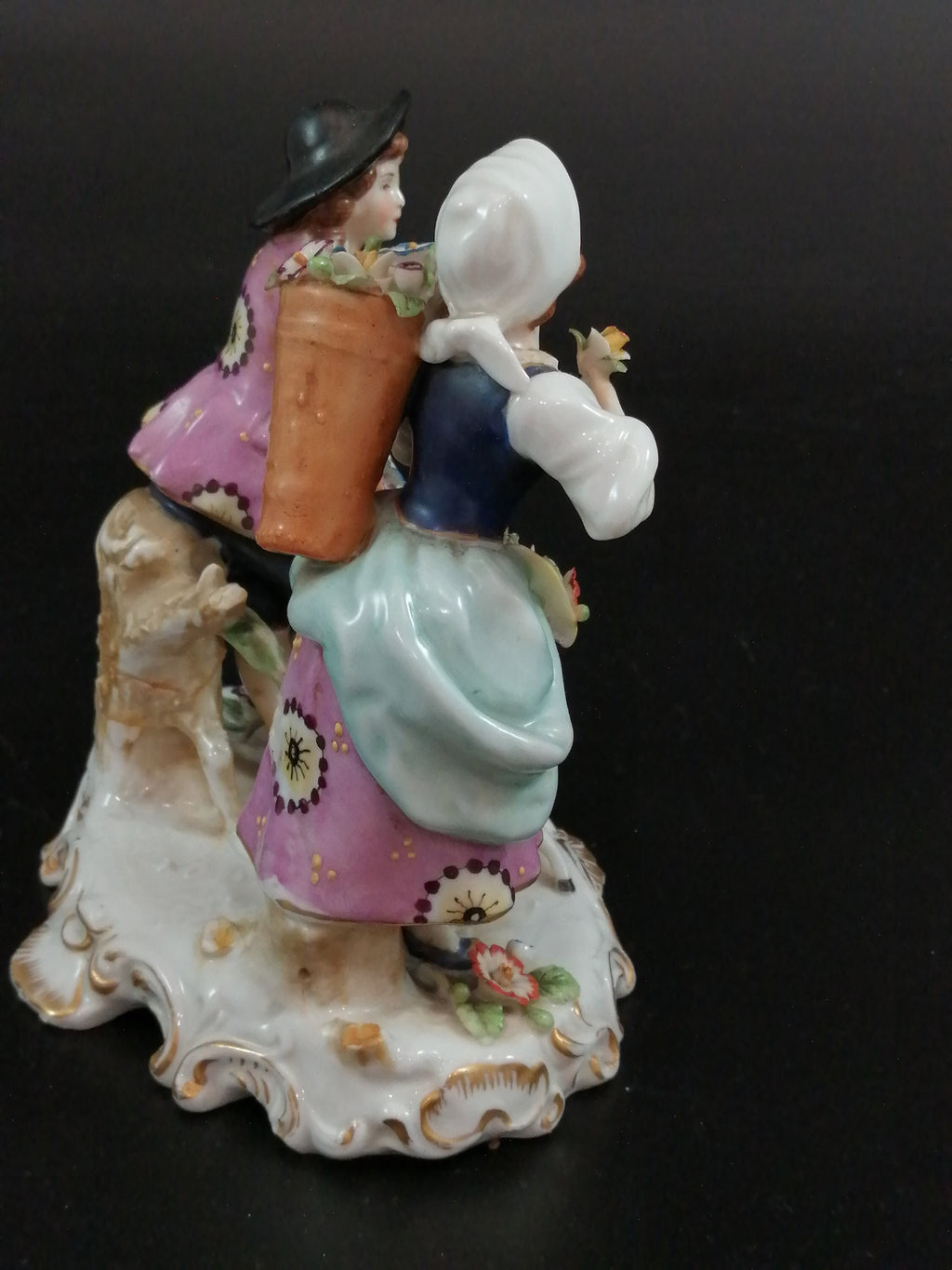 Antique French Porcelain Figurine: Chelsea Style, Floral Decor