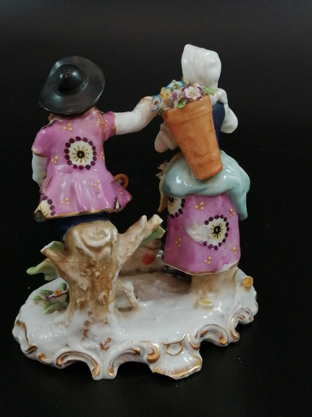 Antique French Porcelain Figurine: Chelsea Style, Floral Decor