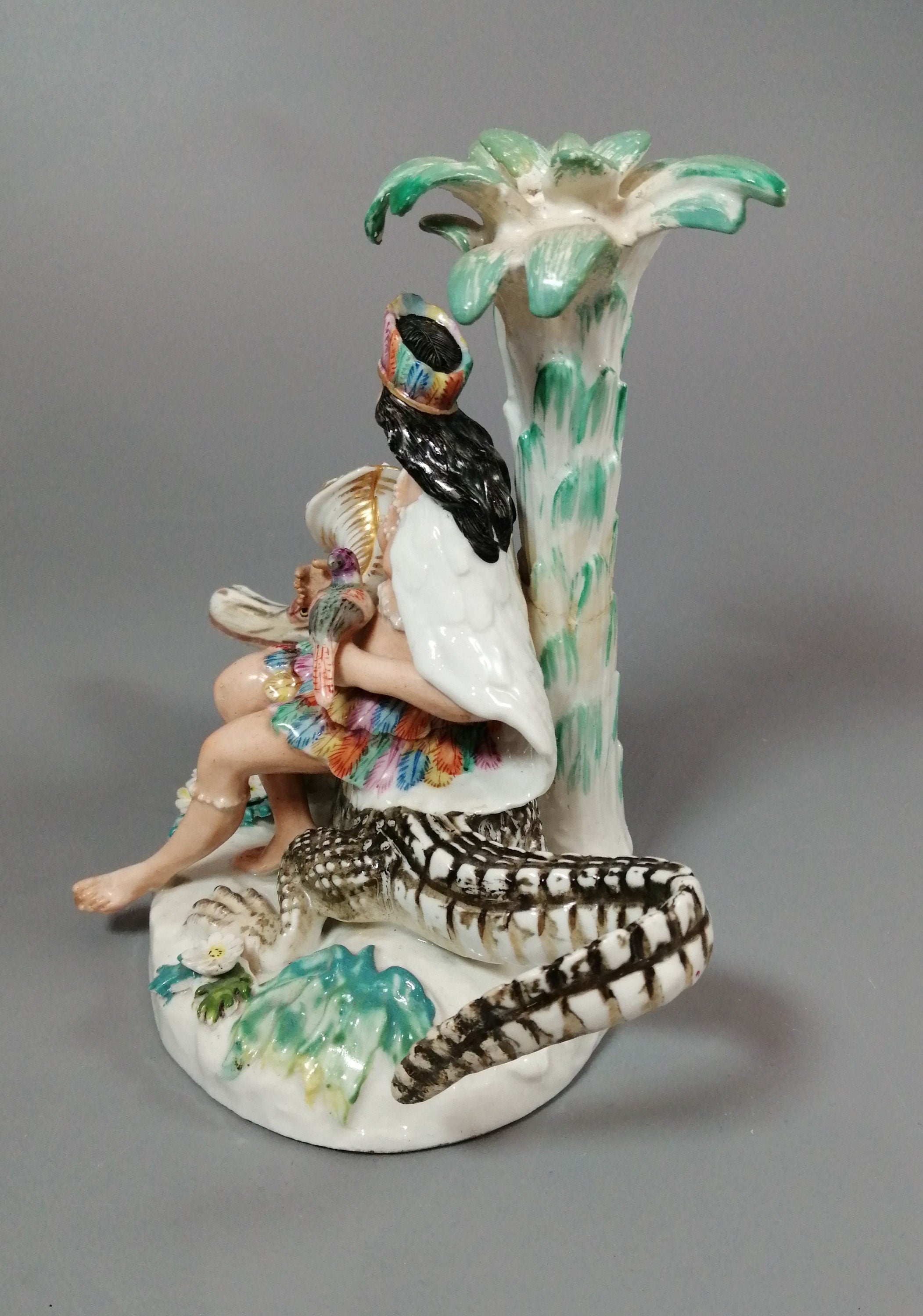 Antique Chelsea Porcelain Figurine: Woman on Alligator, c. 1745