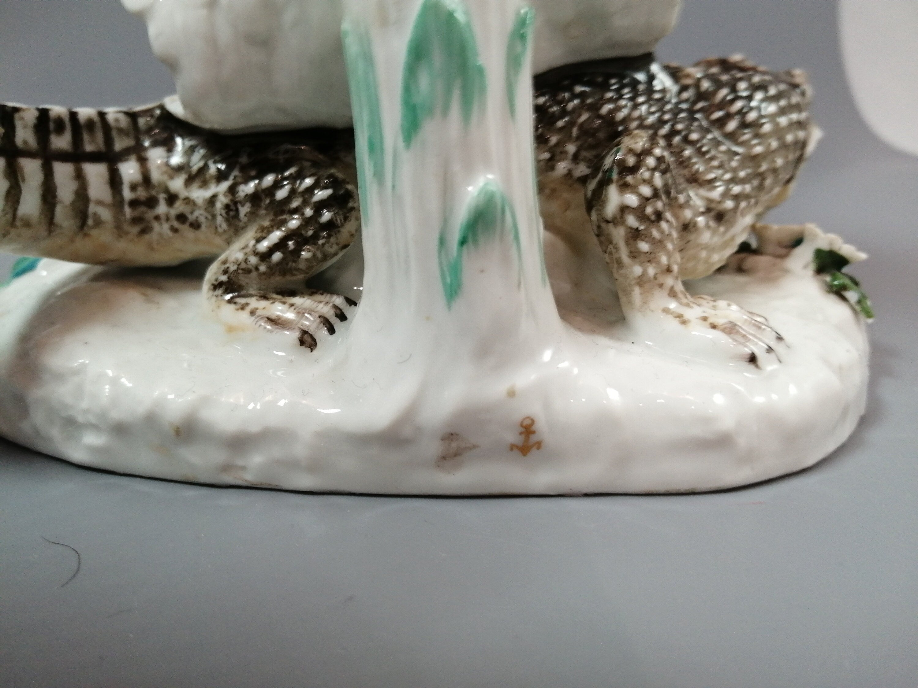 Antique Chelsea Porcelain Figurine: Woman on Alligator, c. 1745
