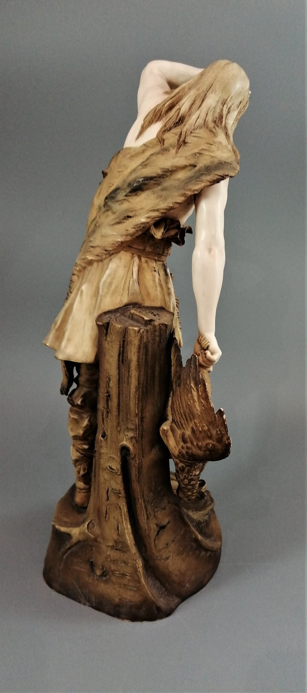 Rare Ernst Wahliss Porcelain Sculpture: Art Nouveau Hunter in Wolfskin