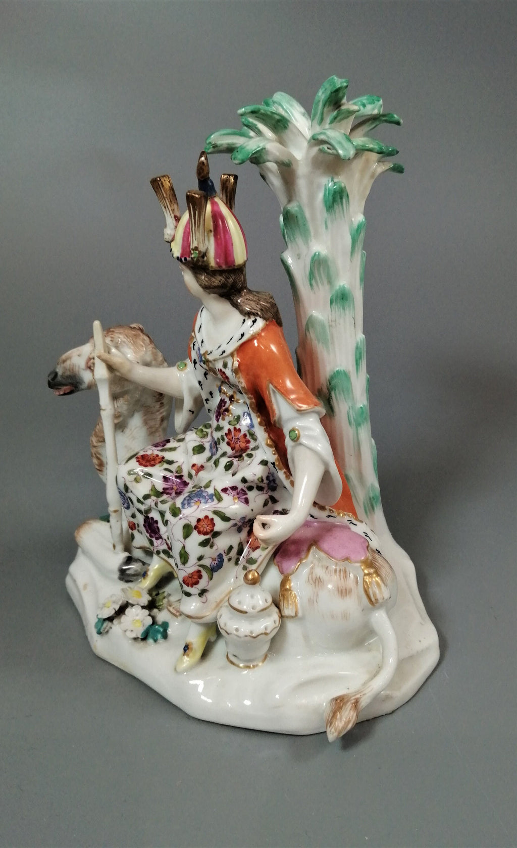Chelsea Porcelain Figurine: Woman on Camel, Antique Allegorical Figure