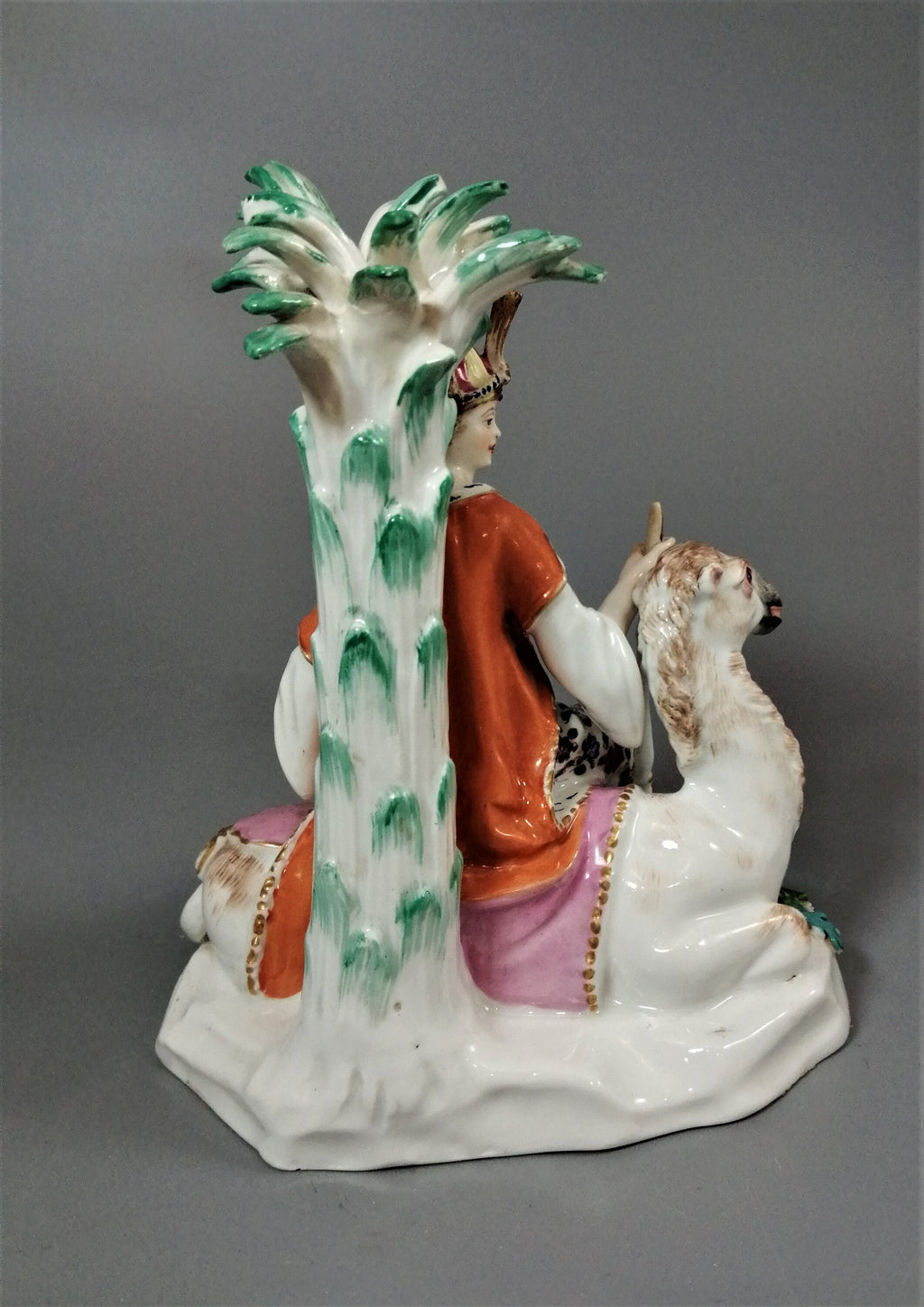 Chelsea Porcelain Figurine: Woman on Camel, Antique Allegorical Figure