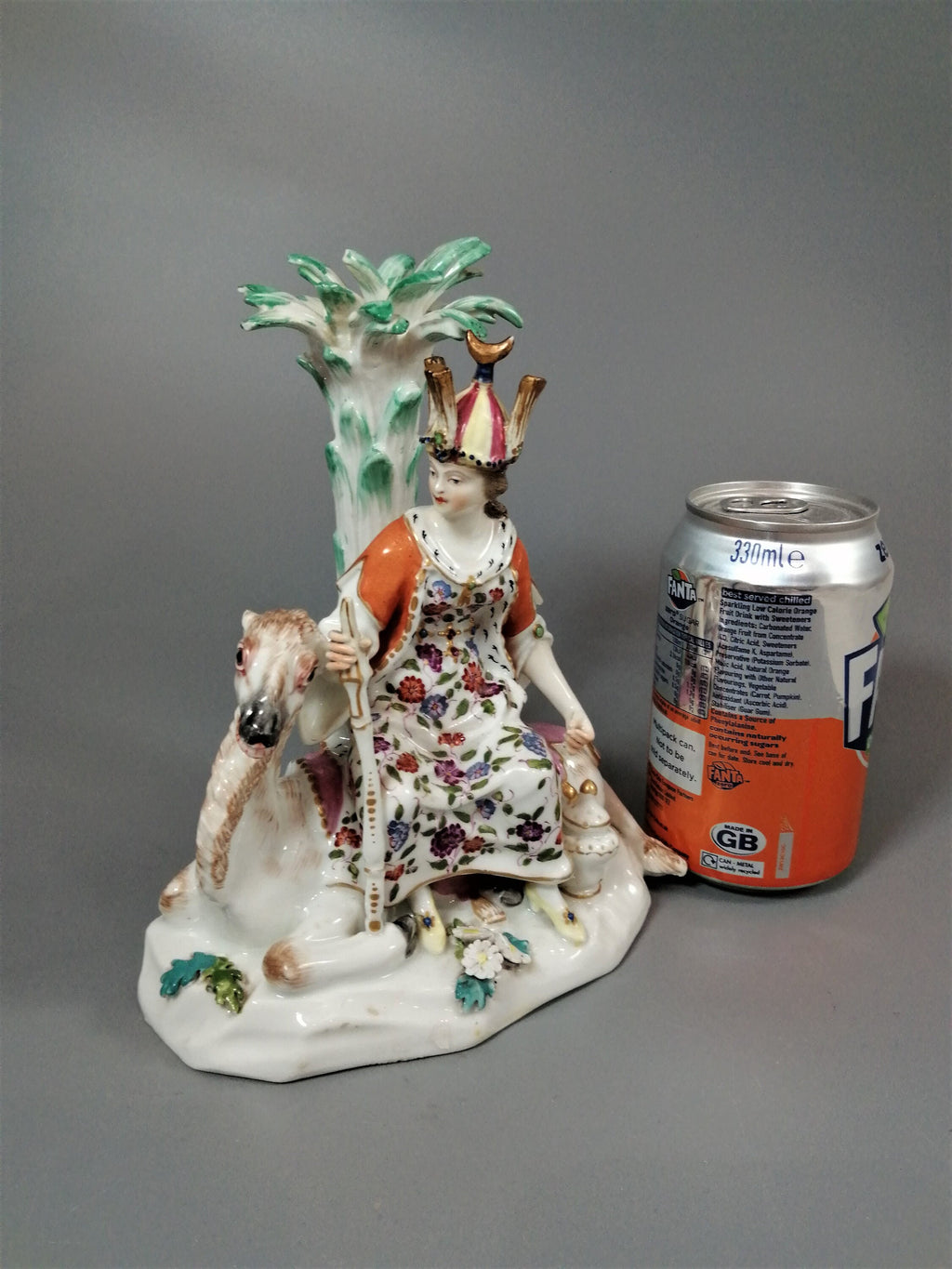 Chelsea Porcelain Figurine: Woman on Camel, Antique Allegorical Figure
