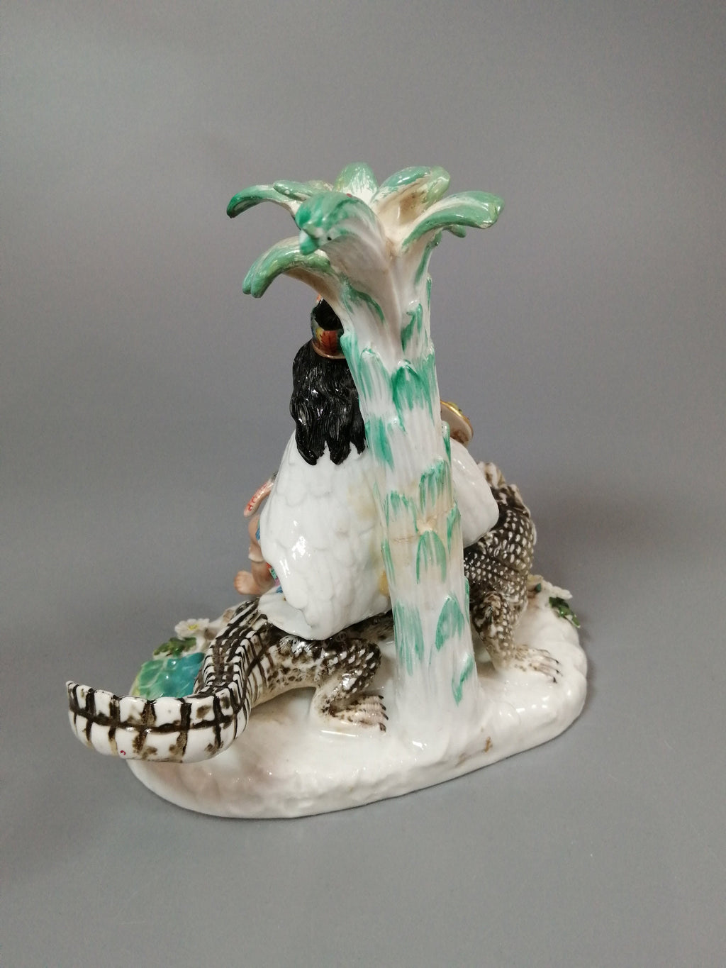 Antique Chelsea Porcelain Figurine: Woman on Alligator, c. 1745