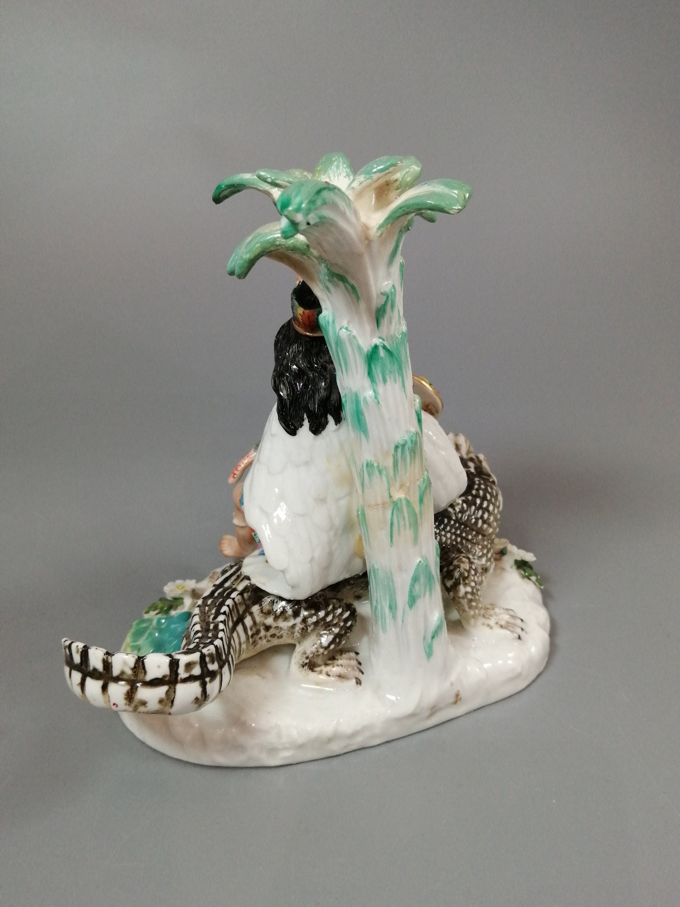 Antique Chelsea Porcelain Figurine: Woman on Alligator, c. 1745
