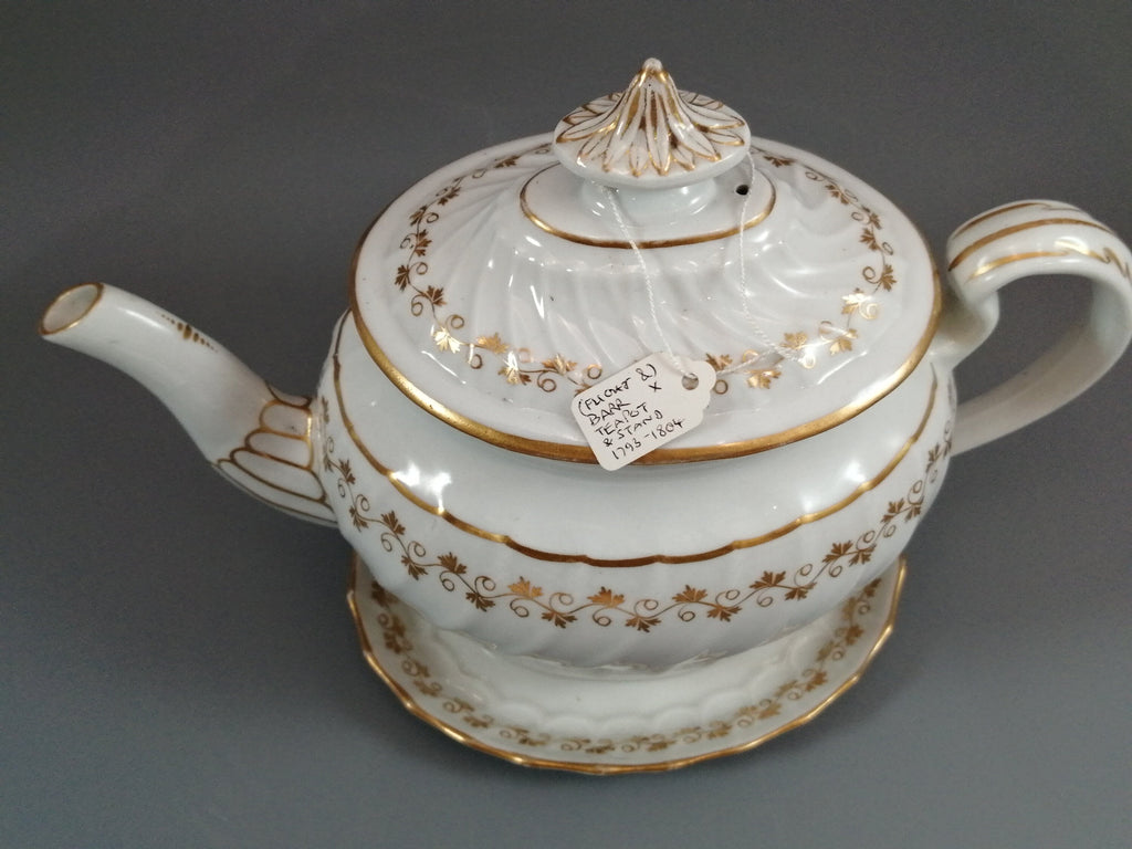 Antique Flight & Barr Worcester Teapot with Stand: Gold Floral, c. 1793-1804
