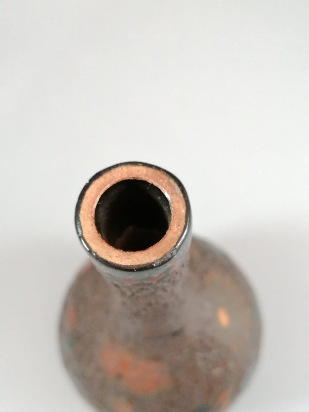 Meiji Japanese Totai-Shippo Vase: Cloisonné Butterflies, Tree Bark Glaze