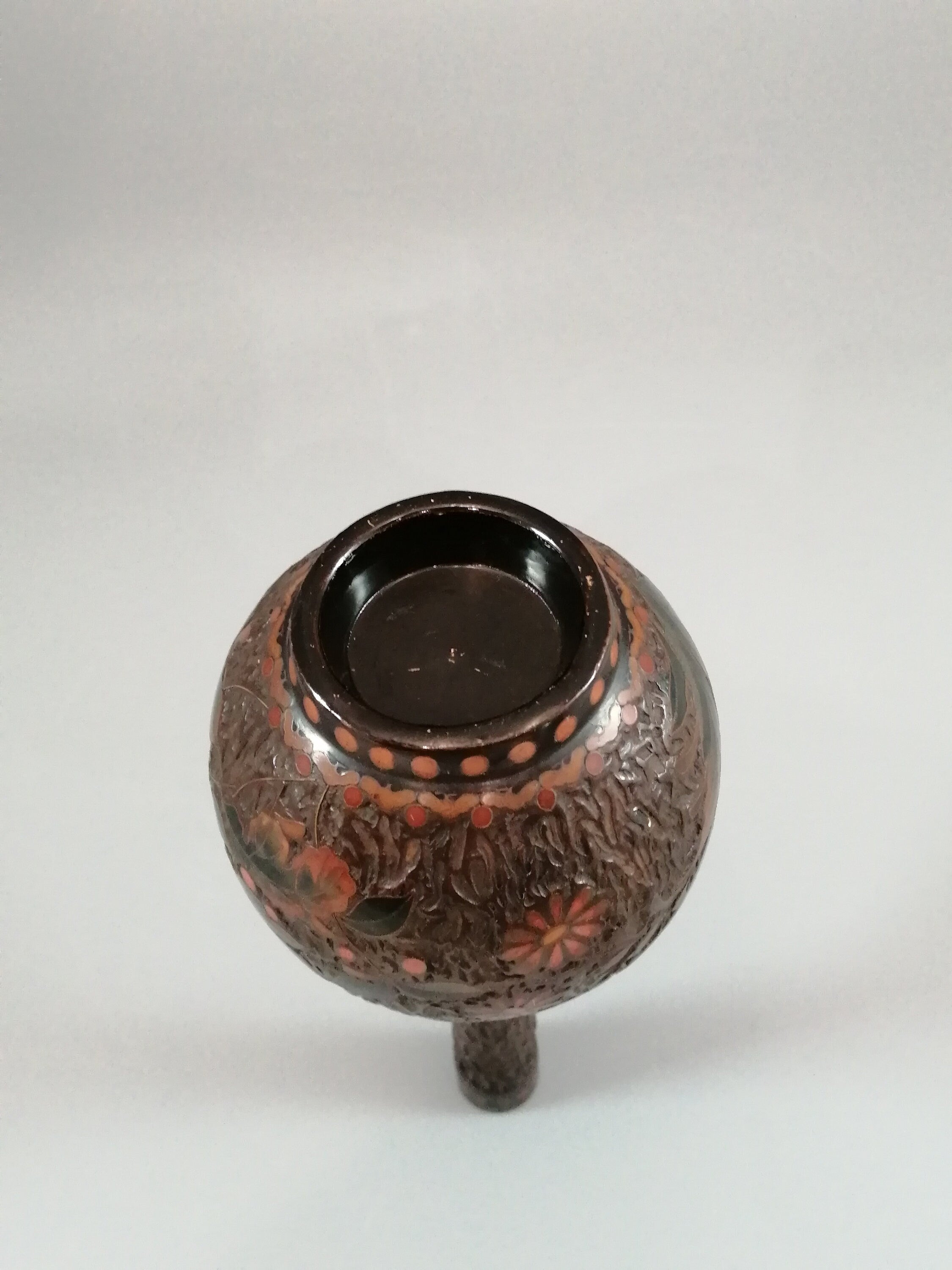 Meiji Japanese Totai-Shippo Vase: Cloisonné Butterflies, Tree Bark Glaze