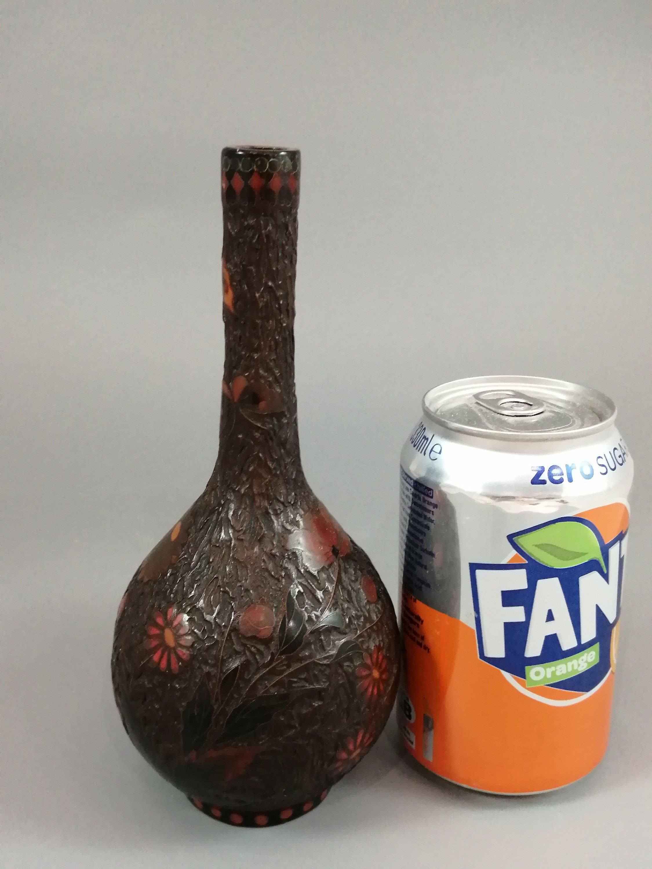Meiji Japanese Totai-Shippo Vase: Cloisonné Butterflies, Tree Bark Glaze