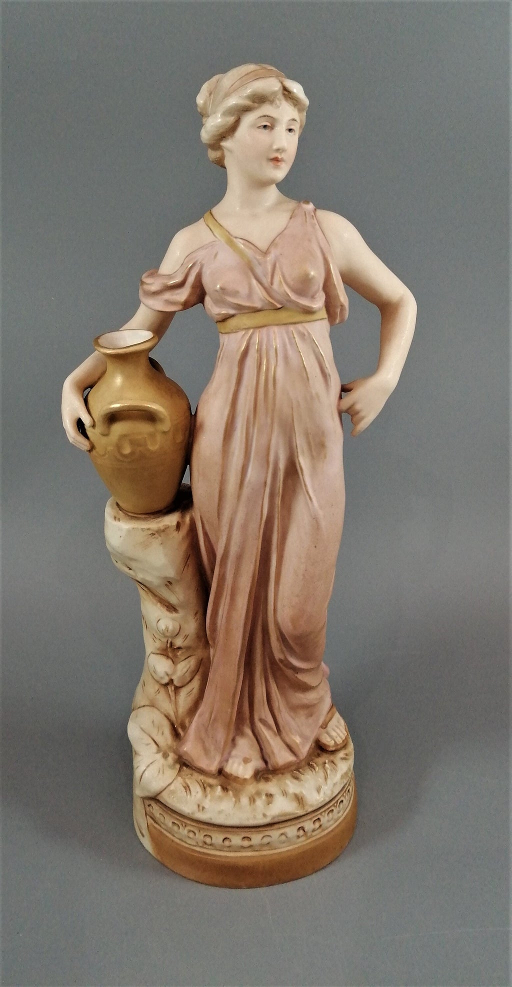 Antique Royal Dux Porcelain Figurine: Lady with Jug, Bohemian Decor