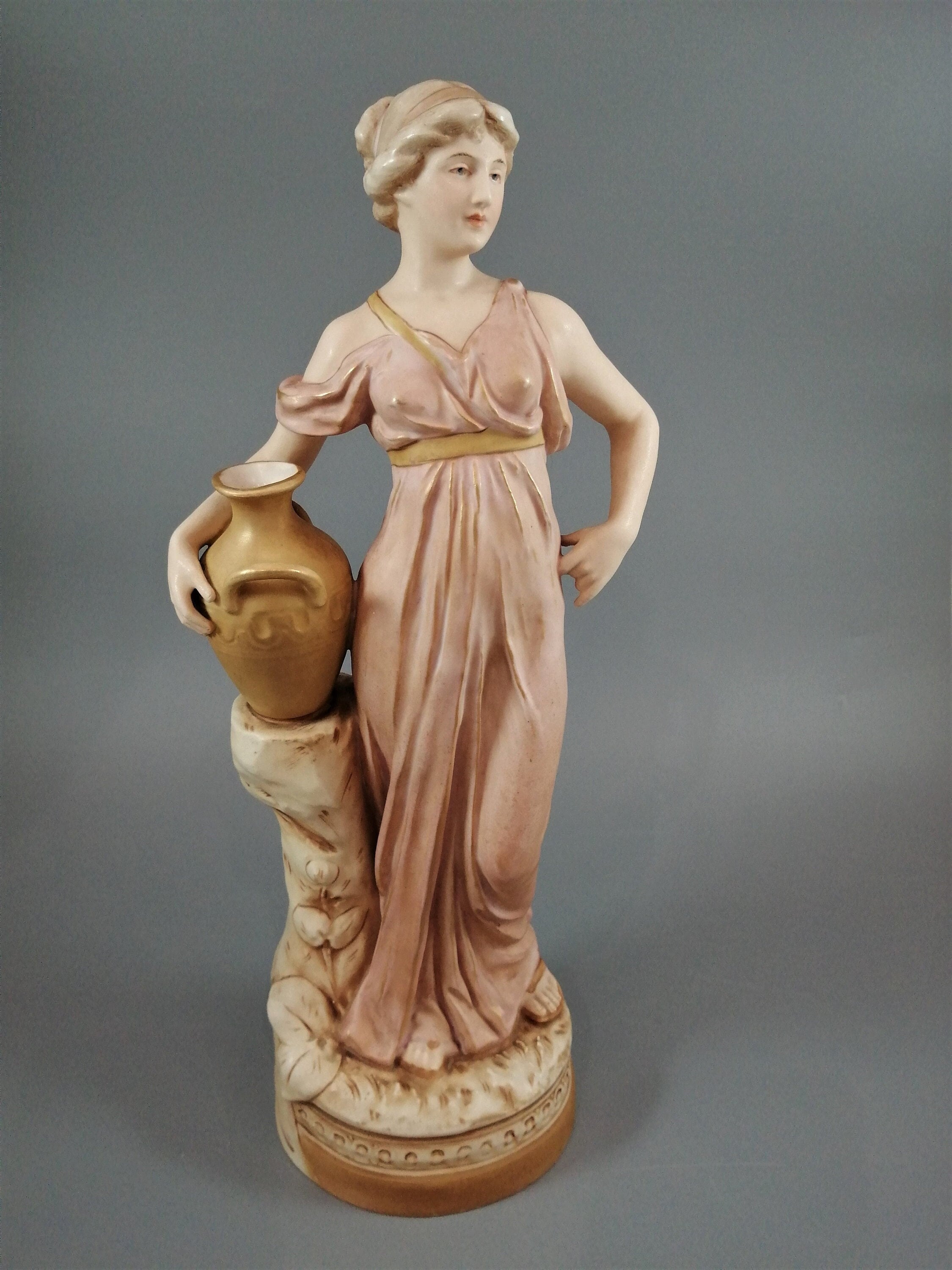Antique Royal Dux Porcelain Figurine: Lady with Jug, Bohemian Decor
