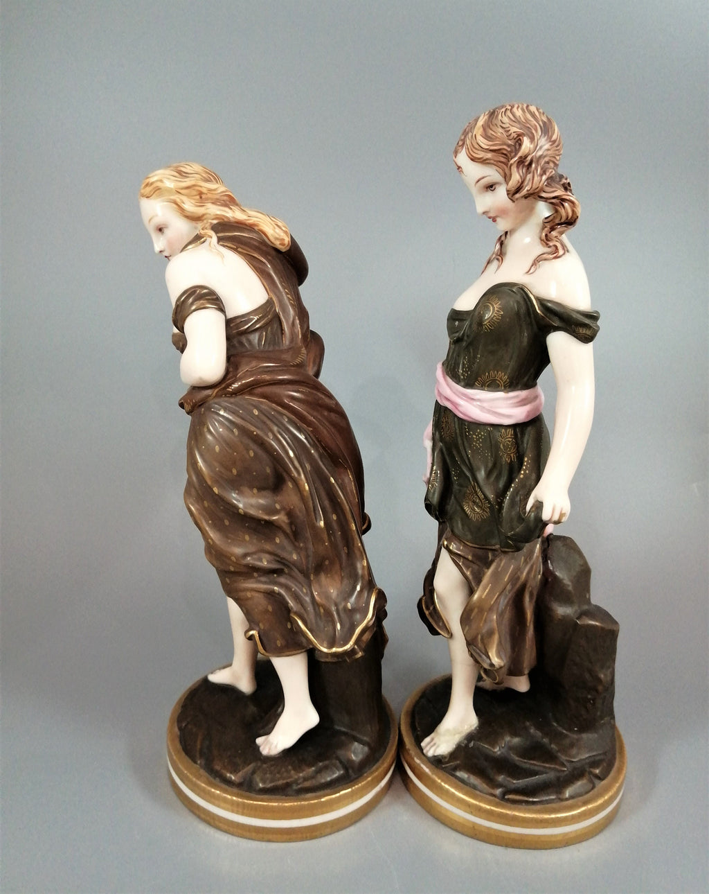 Royal Worcester 'Before the Wind' and 'Against the Wind' Figurines by James Hadley c.1876