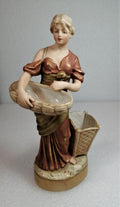 Antique Royal Dux Figurine Of A Woman With Wicker Baskets