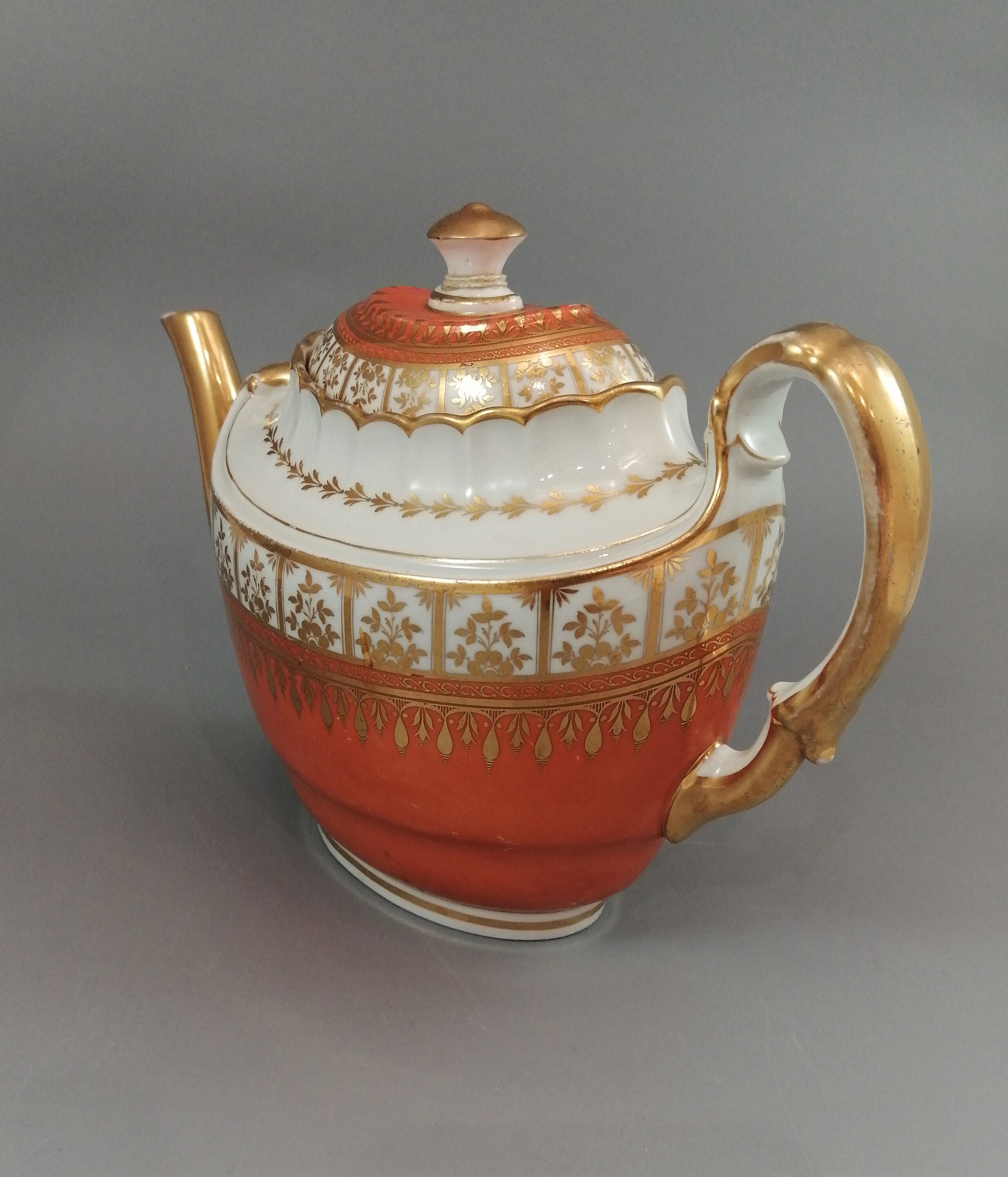 Flight & Barr Worcester Teapot: Georgian Orange Gilt Porcelain, c. 1790s