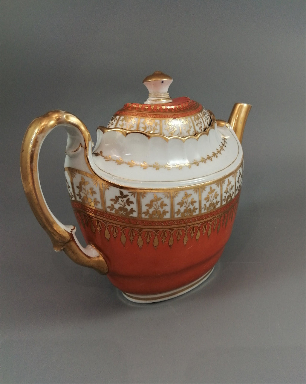 Flight & Barr Worcester Teapot: Georgian Orange Gilt Porcelain, c. 1790s