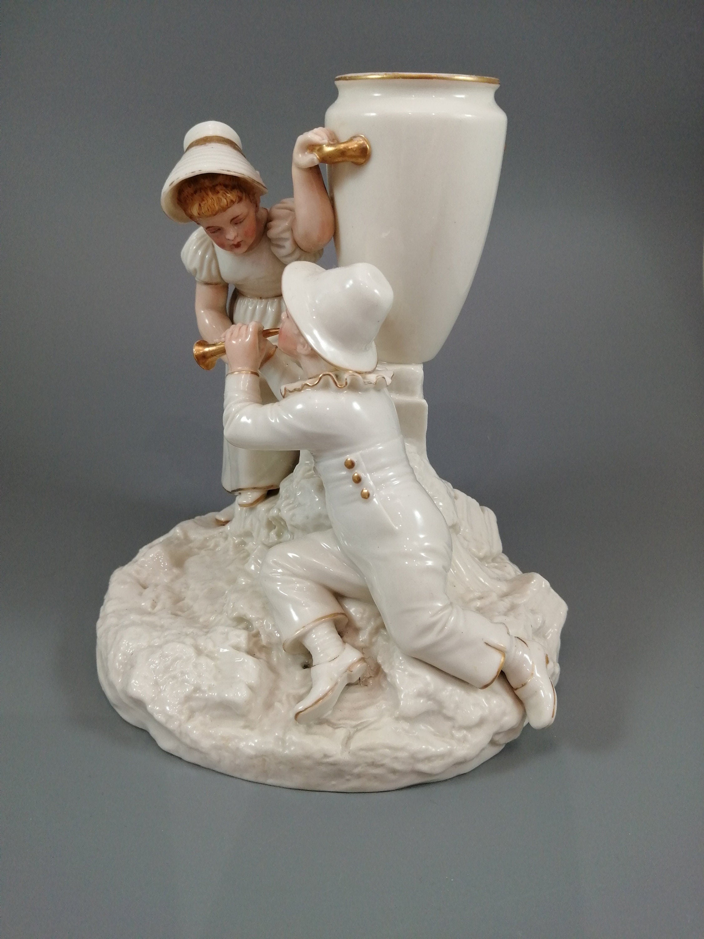 Rare Royal Worcester Figurine: Kate Greenaway Boy & Girl, Antique Decor