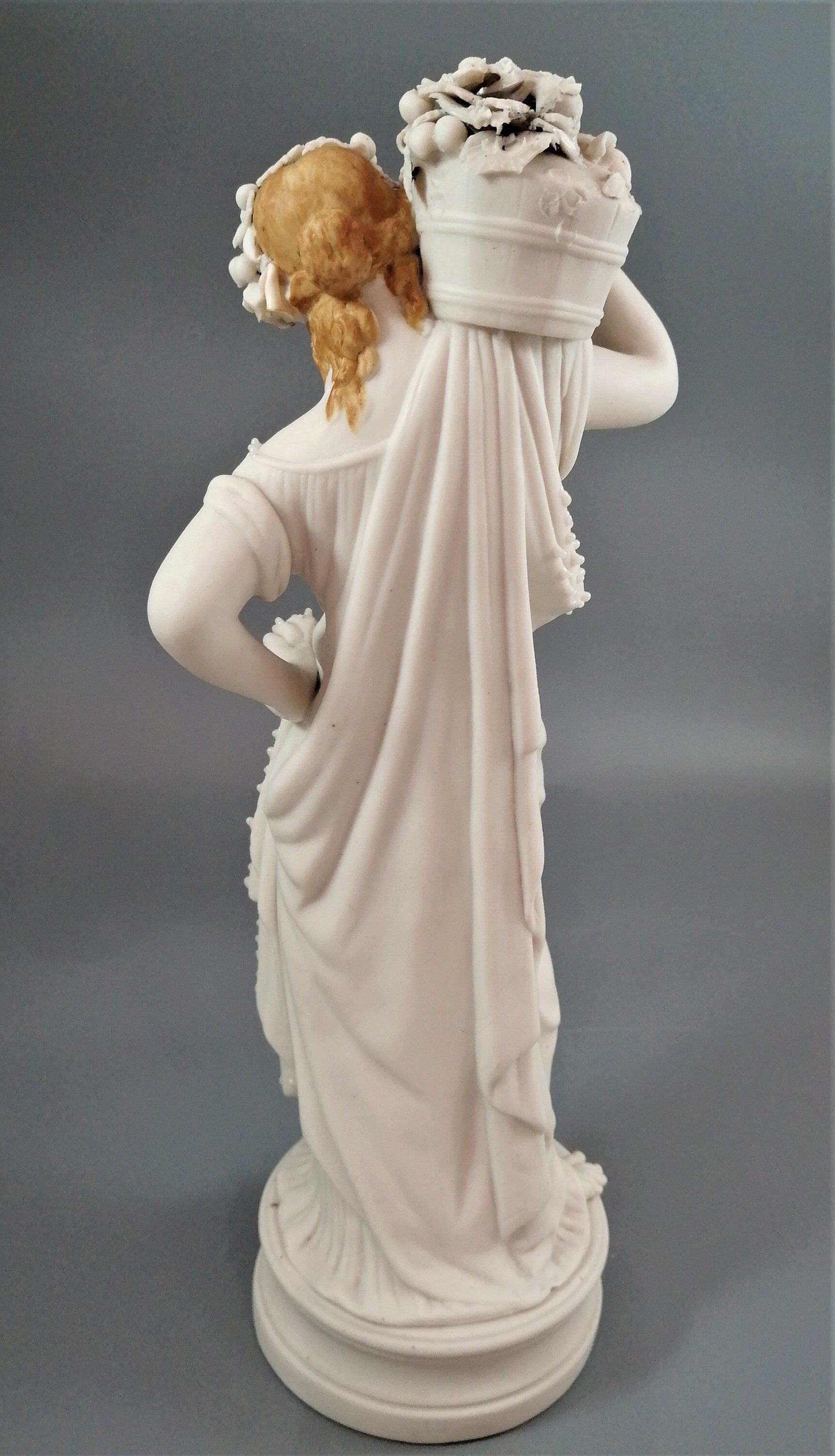 Minton Parian Porcelain Figurine: 19th Century Girl with Flowers (33 cm)