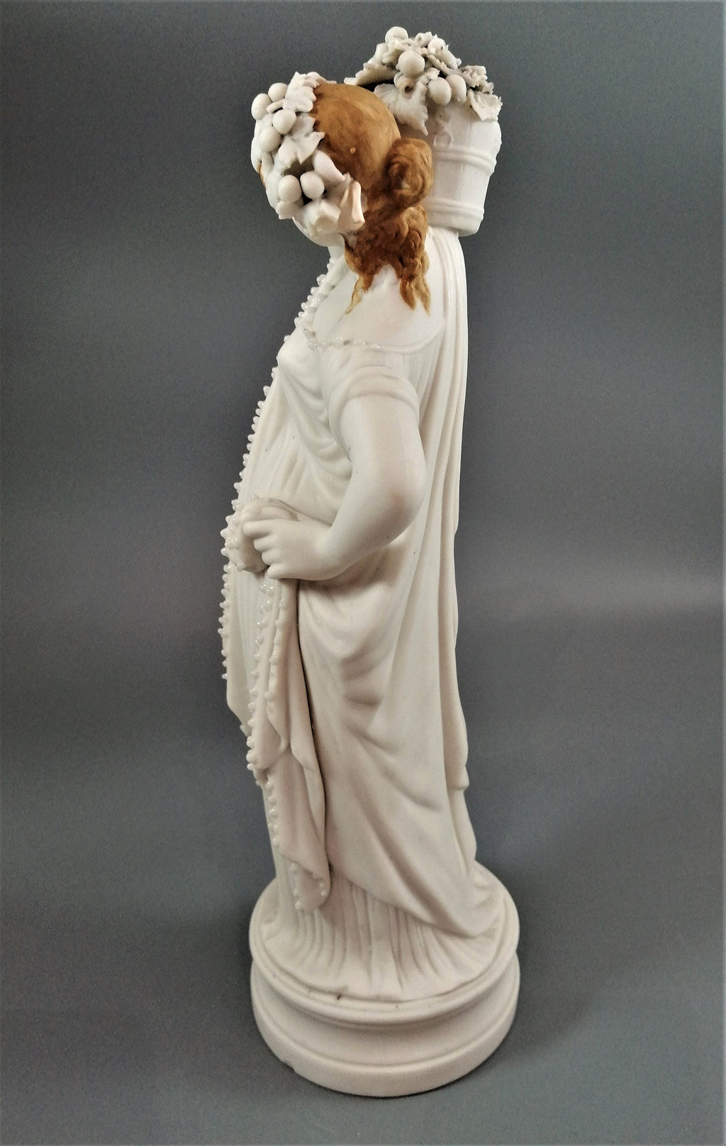 Minton Parian Porcelain Figurine: 19th Century Girl with Flowers (33 cm)