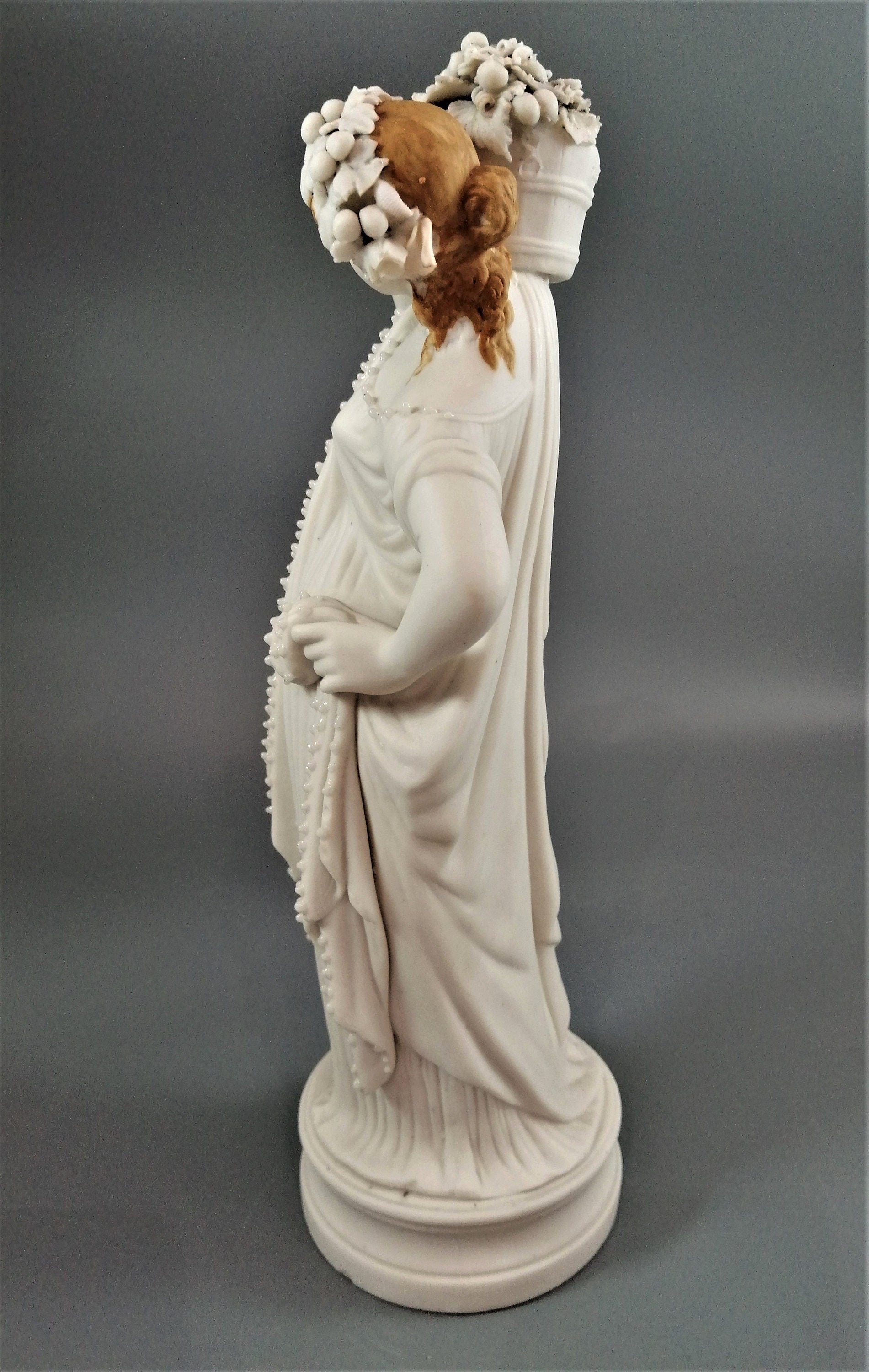Minton Parian Porcelain Figurine: 19th Century Girl with Flowers (33 cm)