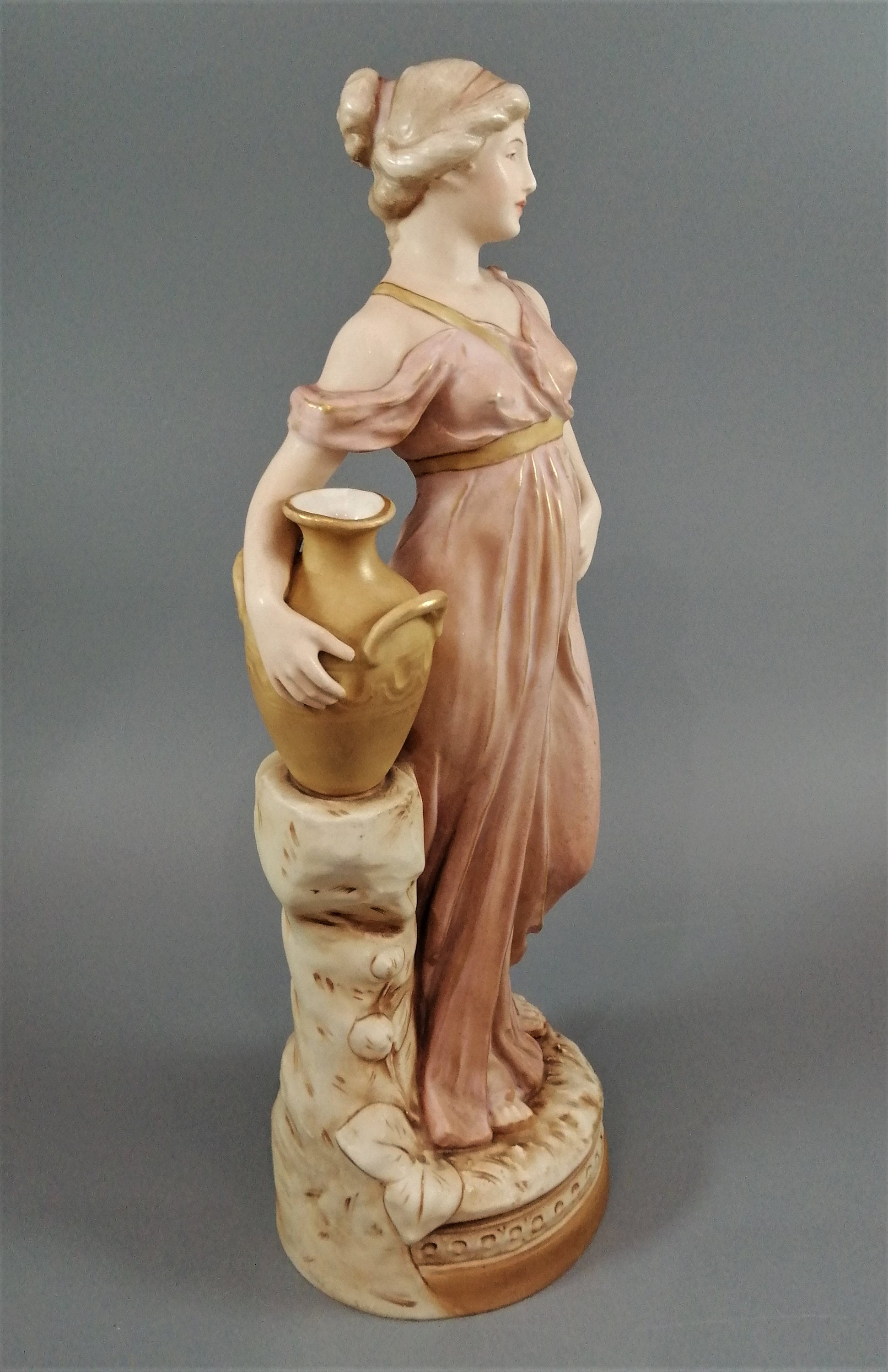 Antique Royal Dux Porcelain Figurine: Lady with Jug, Bohemian Decor