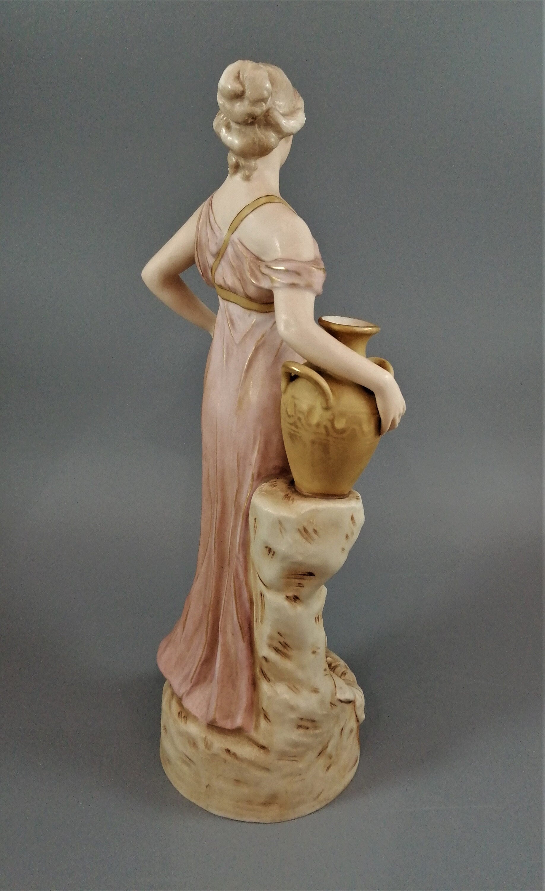 Antique Royal Dux Porcelain Figurine: Lady with Jug, Bohemian Decor