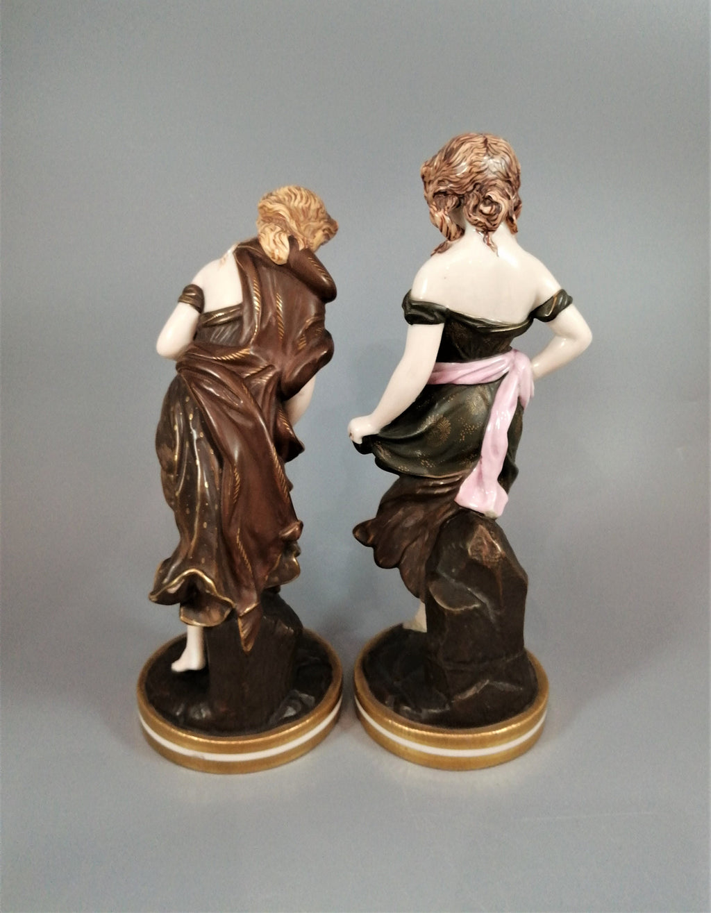 Royal Worcester 'Before the Wind' and 'Against the Wind' Figurines by James Hadley c.1876