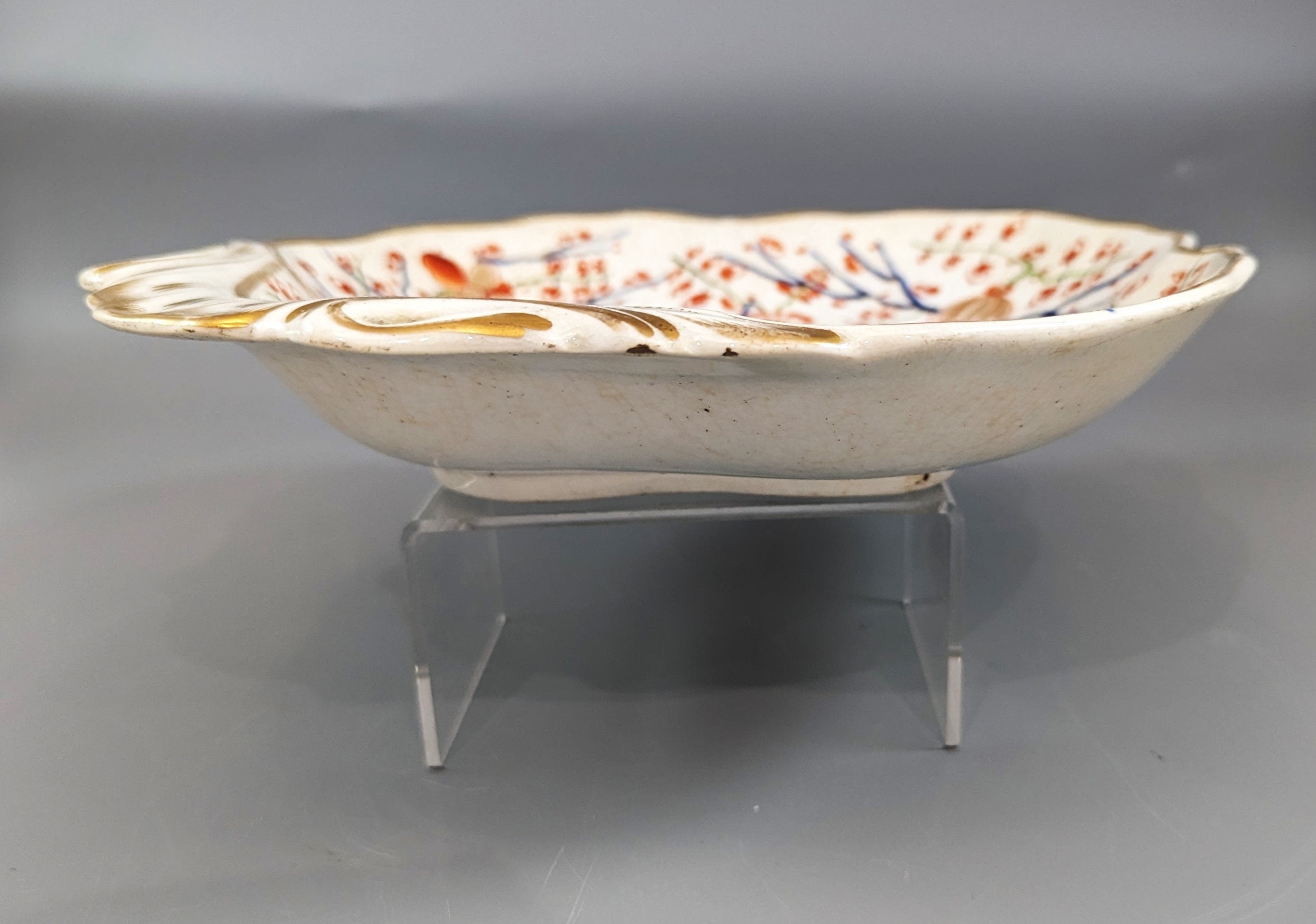 Old Derby Kakiemon style shell plate with "Two Quails" pattern,  c.1820.