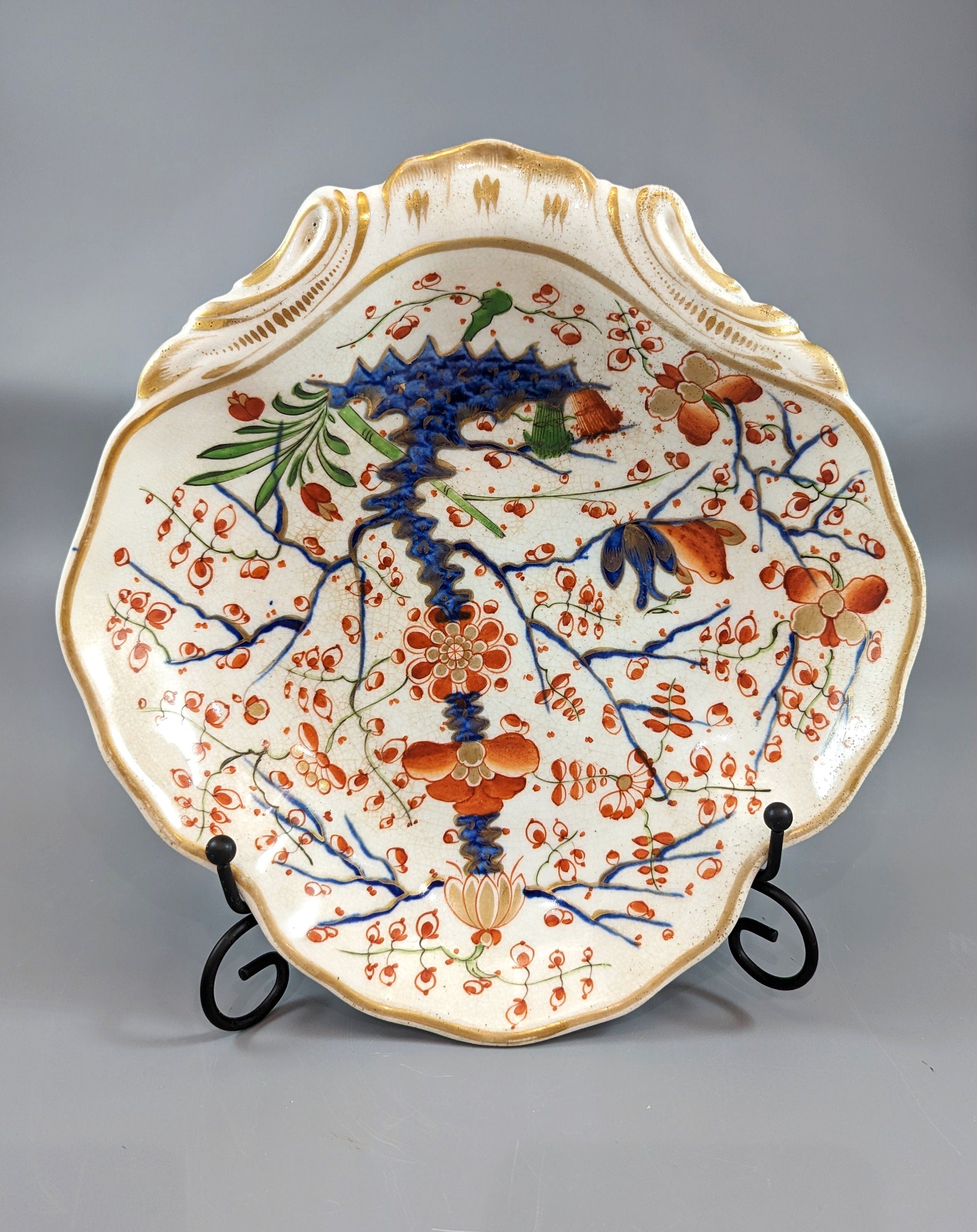 Old Derby Kakiemon style shell plate with "Two Quails" pattern,  c.1820.