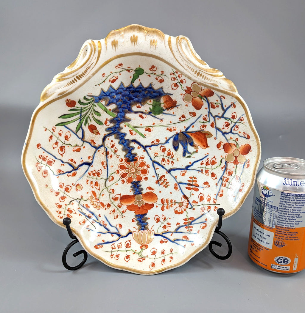 Old Derby Kakiemon style shell plate with "Two Quails" pattern,  c.1820.
