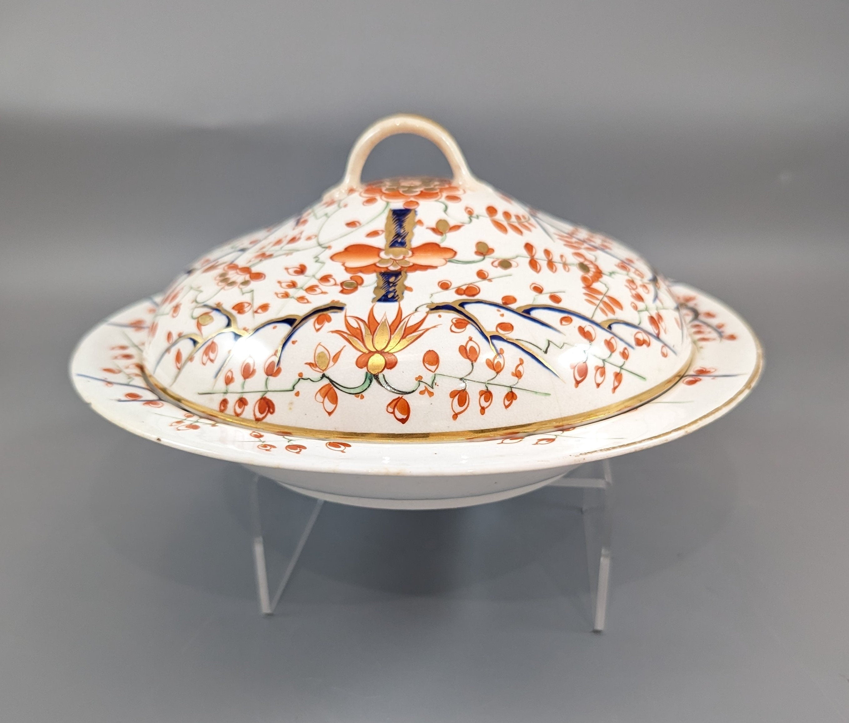 Old Derby Kakiemon style butter dish with 'Two Quails' pattern, c.1820.  Very rare