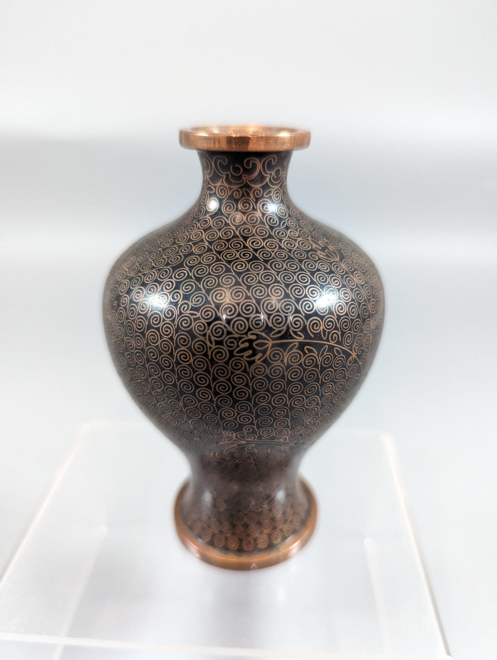 Antique Chinese Cloisonné Vase: Black Enamel Floral Vase, Early 19th Century (10.5 cm)