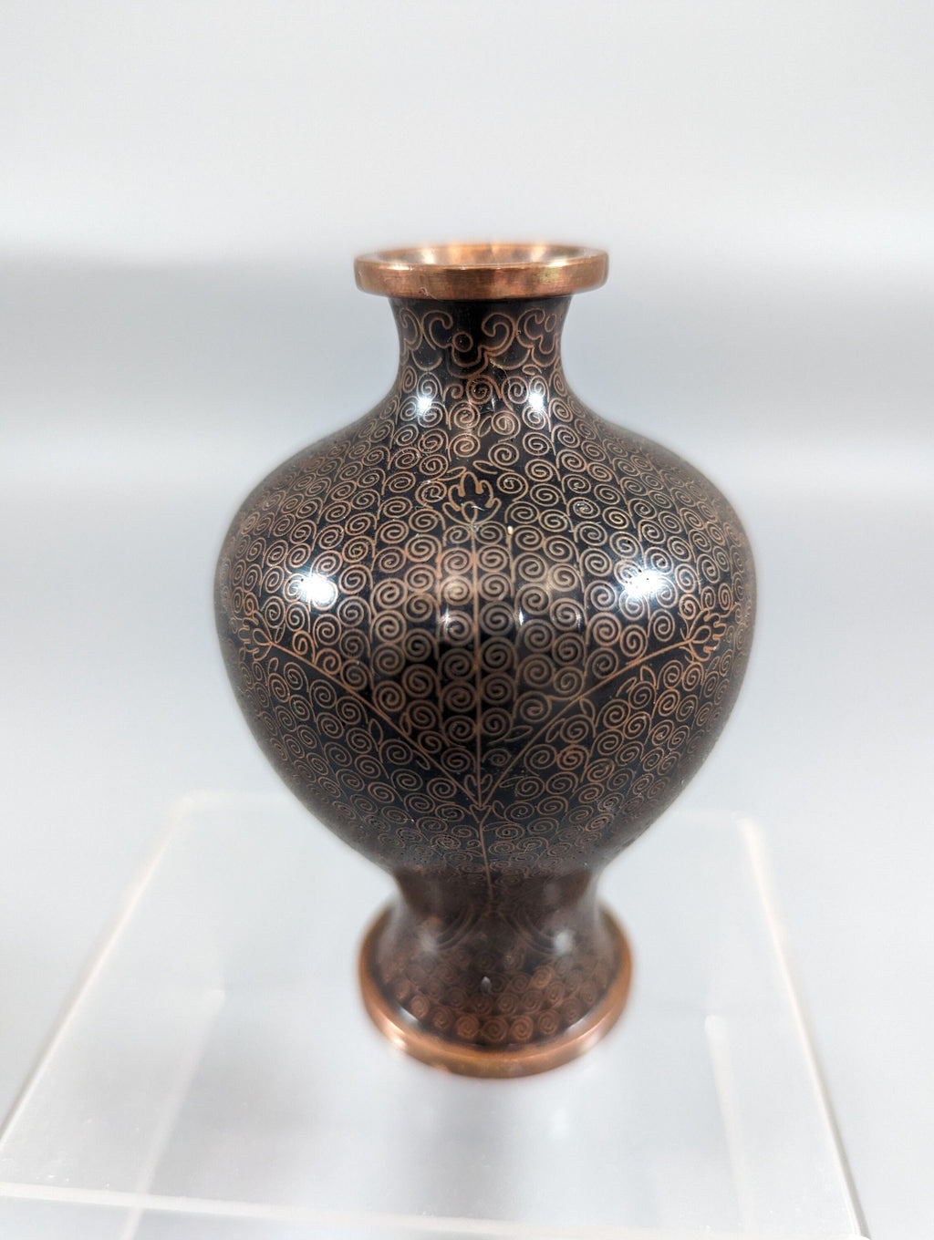Antique Chinese Cloisonné Vase: Black Enamel Floral Vase, Early 19th Century (10.5 cm)