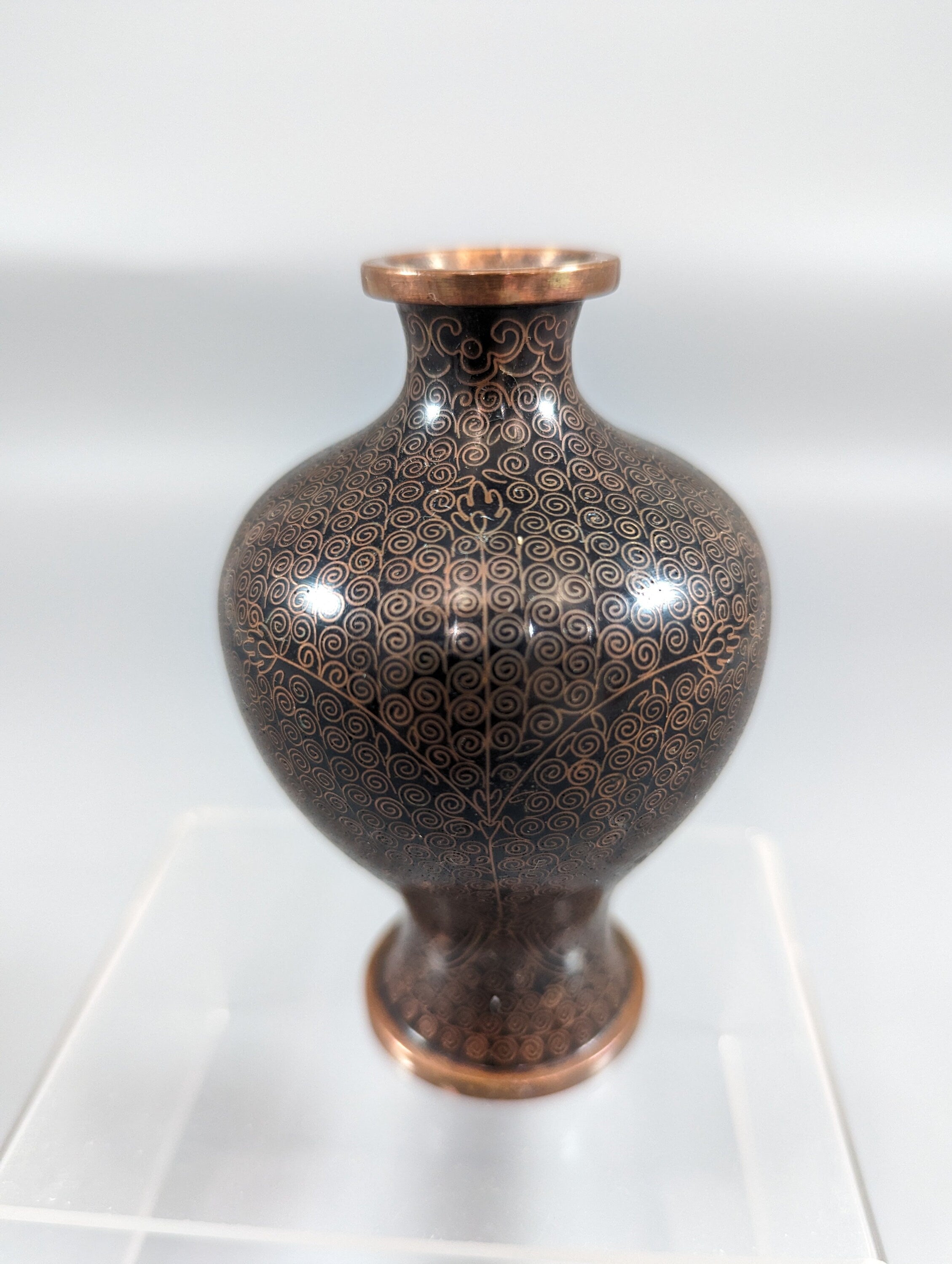 Antique Chinese Cloisonné Vase: Black Enamel Floral Vase, Early 19th Century (10.5 cm)
