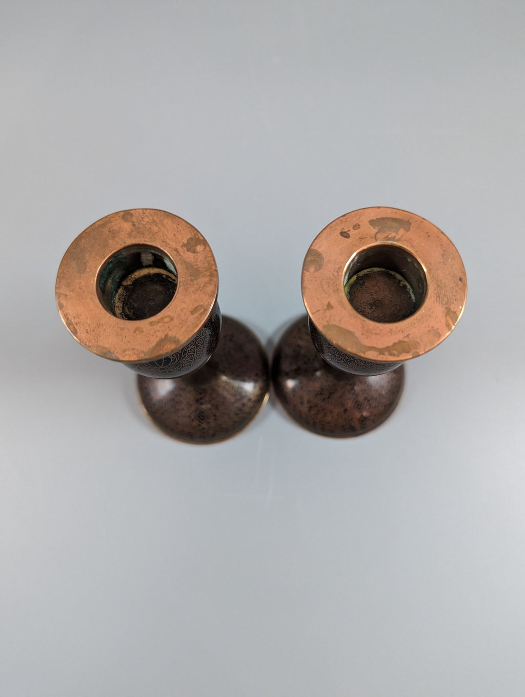 Antique Chinese Cloisonné Candlesticks: Floral Enamelware, 19th Century