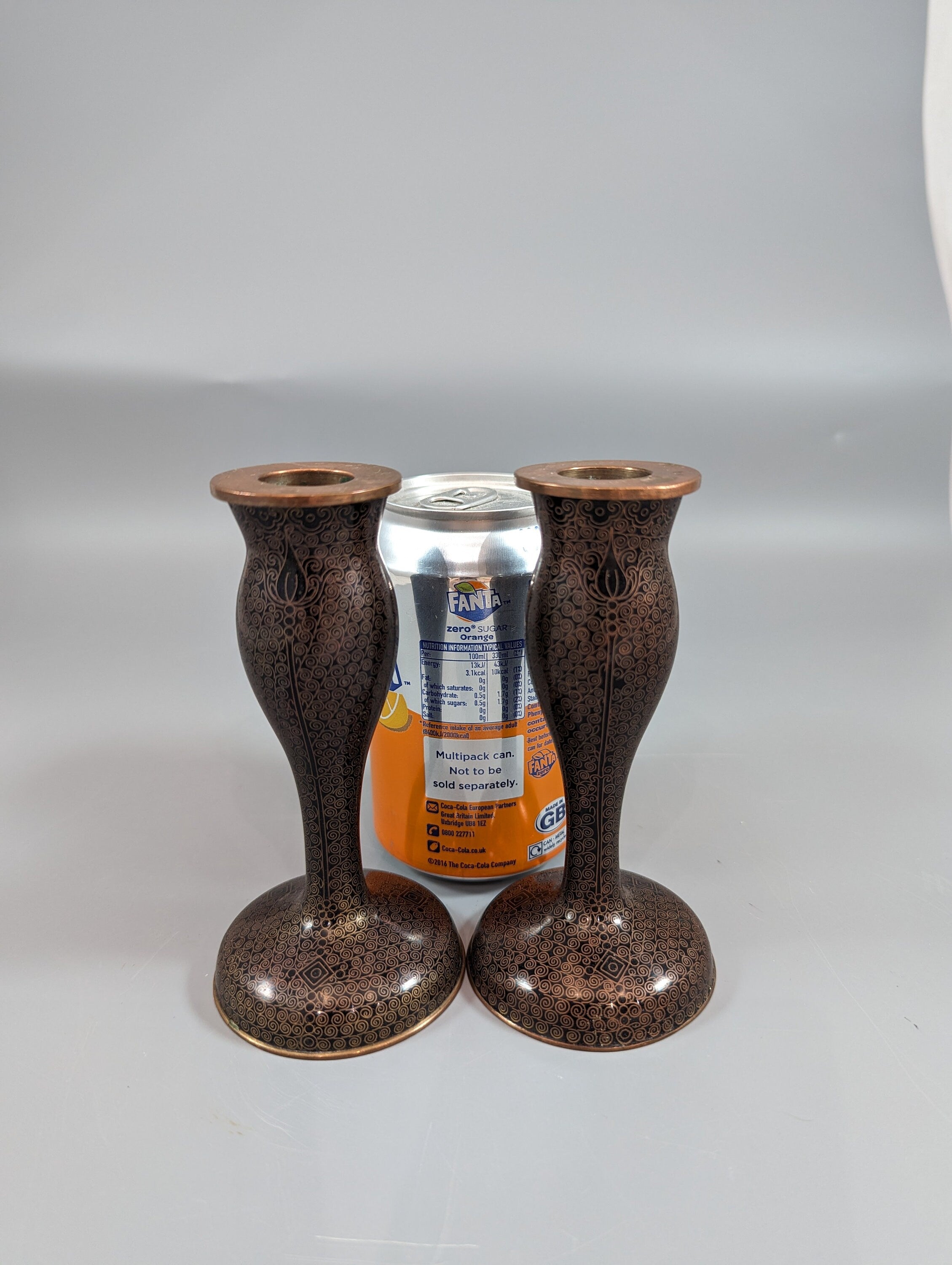 Antique Chinese Cloisonné Candlesticks: Floral Enamelware, 19th Century