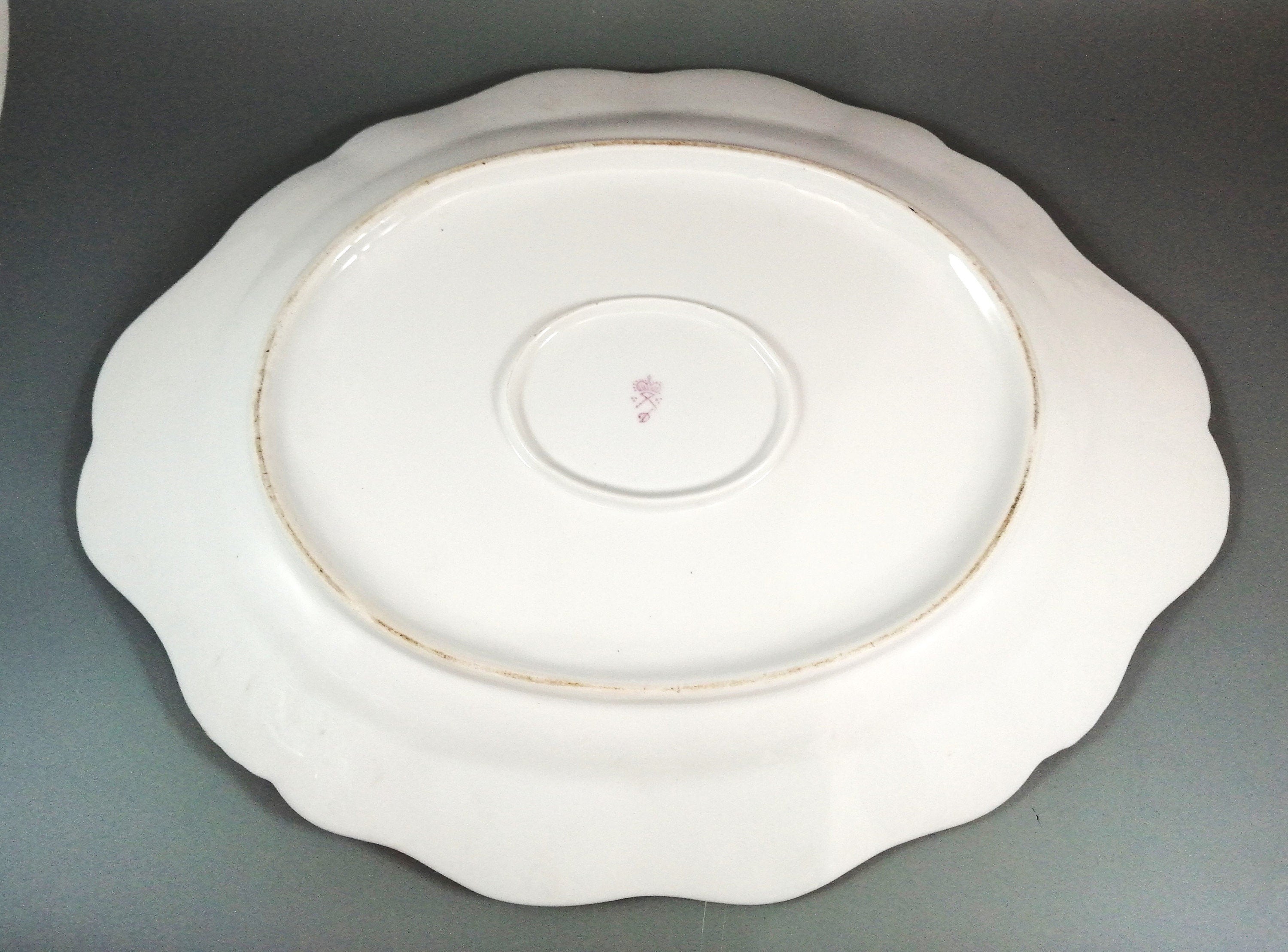 Antique large continental porcelain tureen with lid and stand