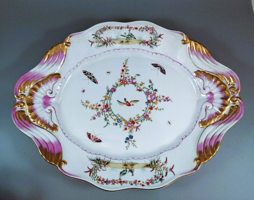 Antique large continental porcelain tureen with lid and stand
