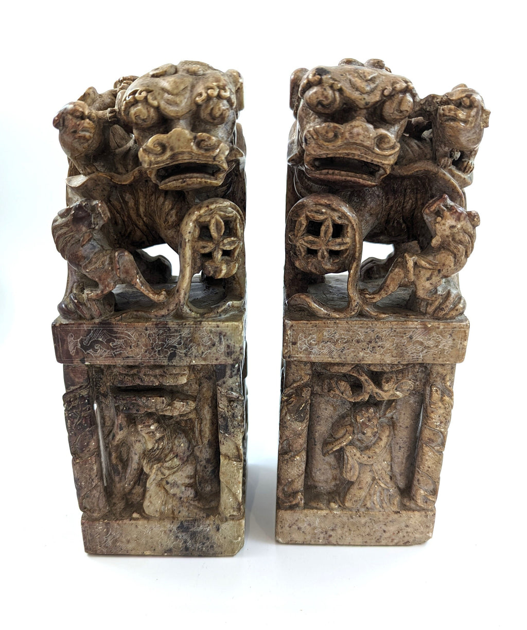 Antique pair of Chinese carved stone seals "Foo Dog" 19th century
