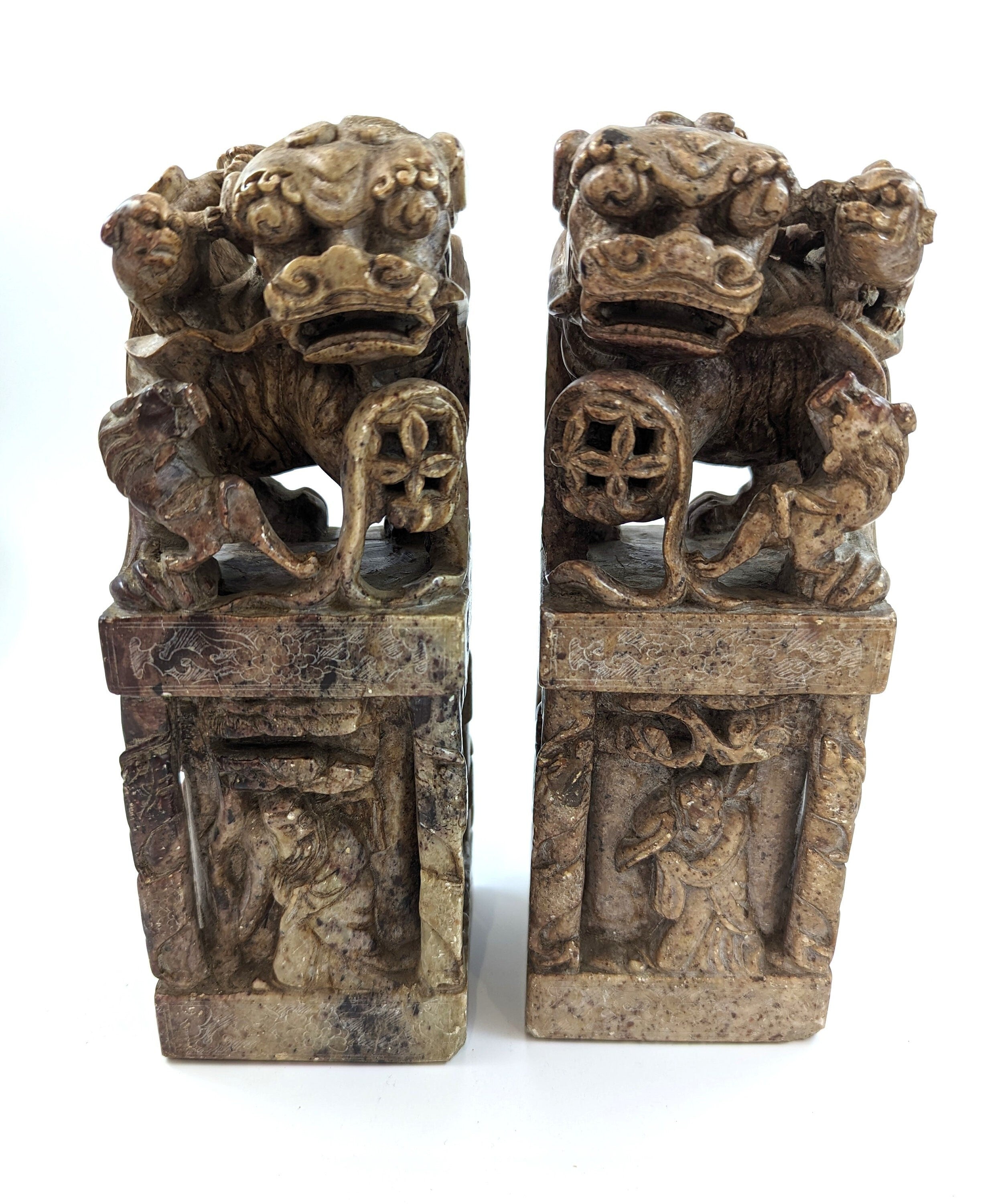 Antique pair of Chinese carved stone seals "Foo Dog" 19th century