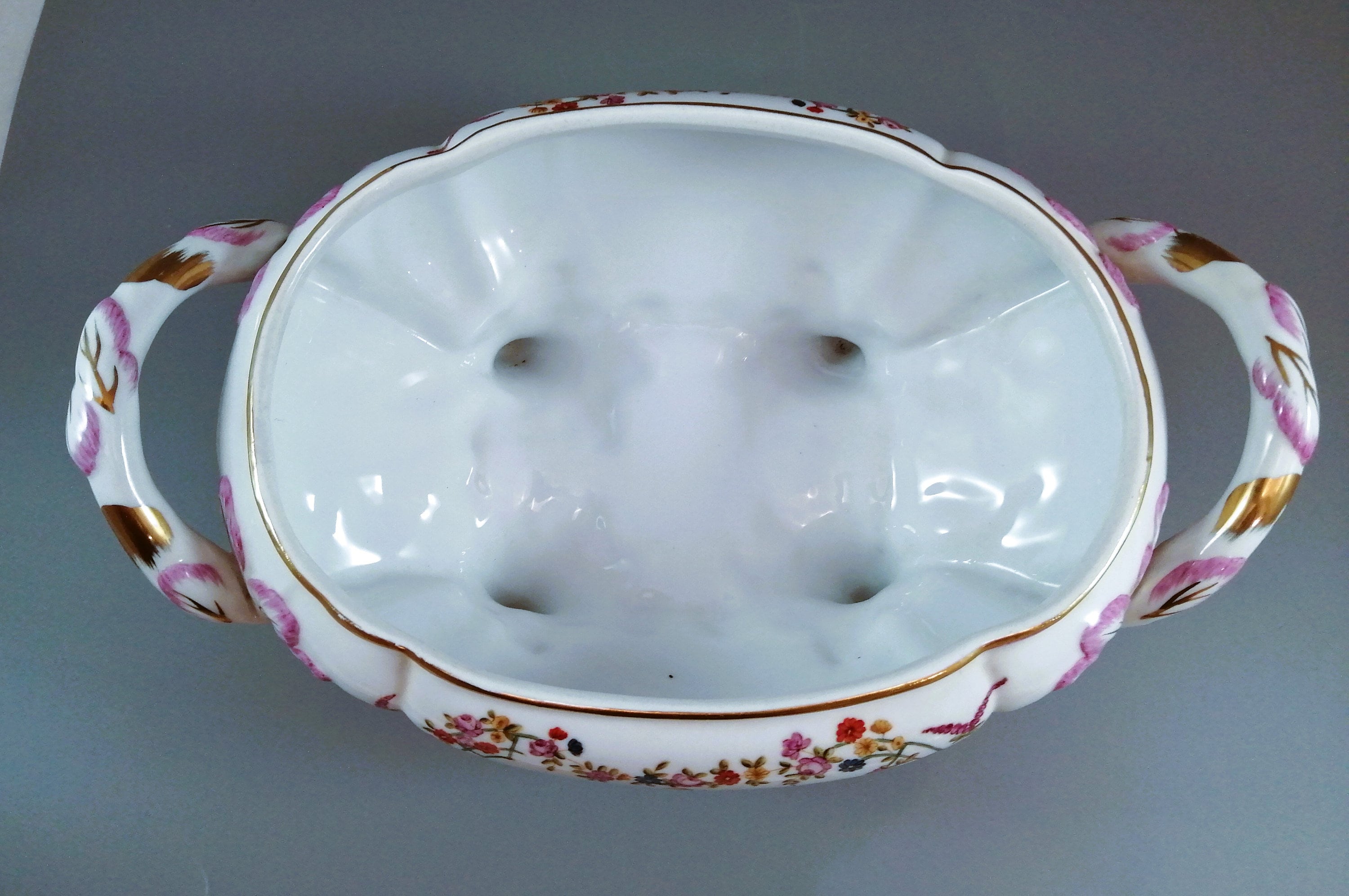Antique large continental porcelain tureen with lid and stand