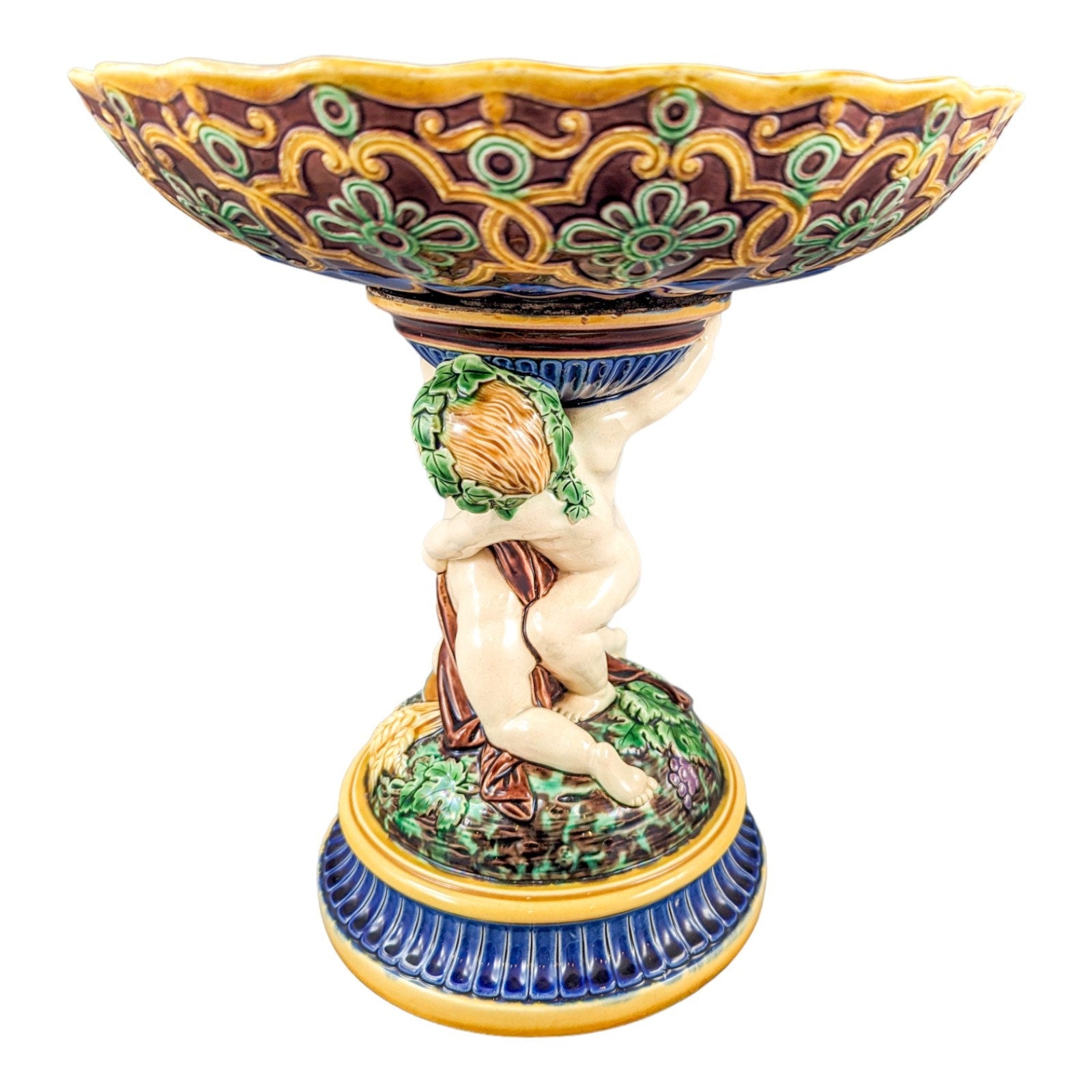 Antique Minton Majolica Centerpiece, Bacchanalian Cupids,с.1864