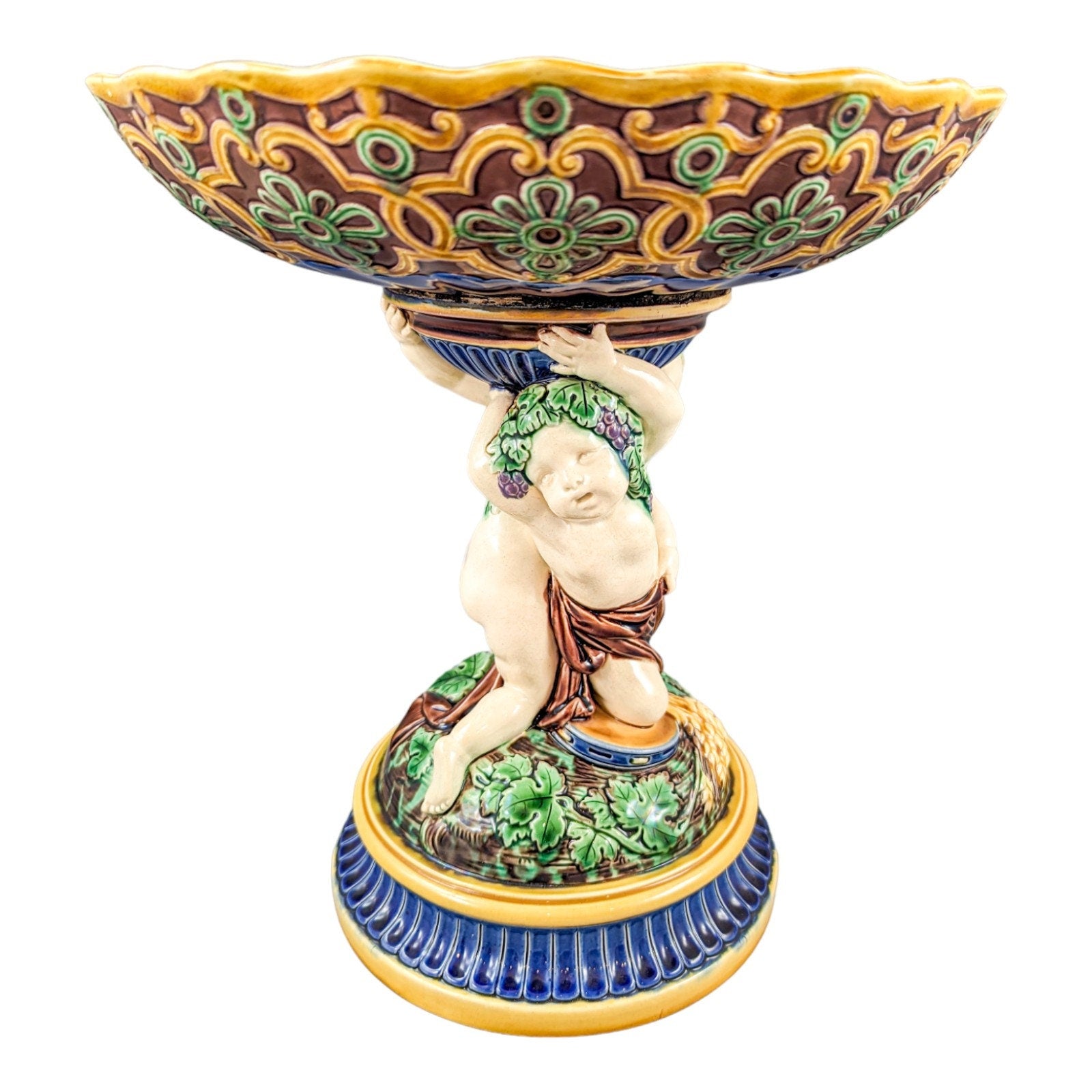 Antique Minton Majolica Centerpiece, Bacchanalian Cupids,с.1864